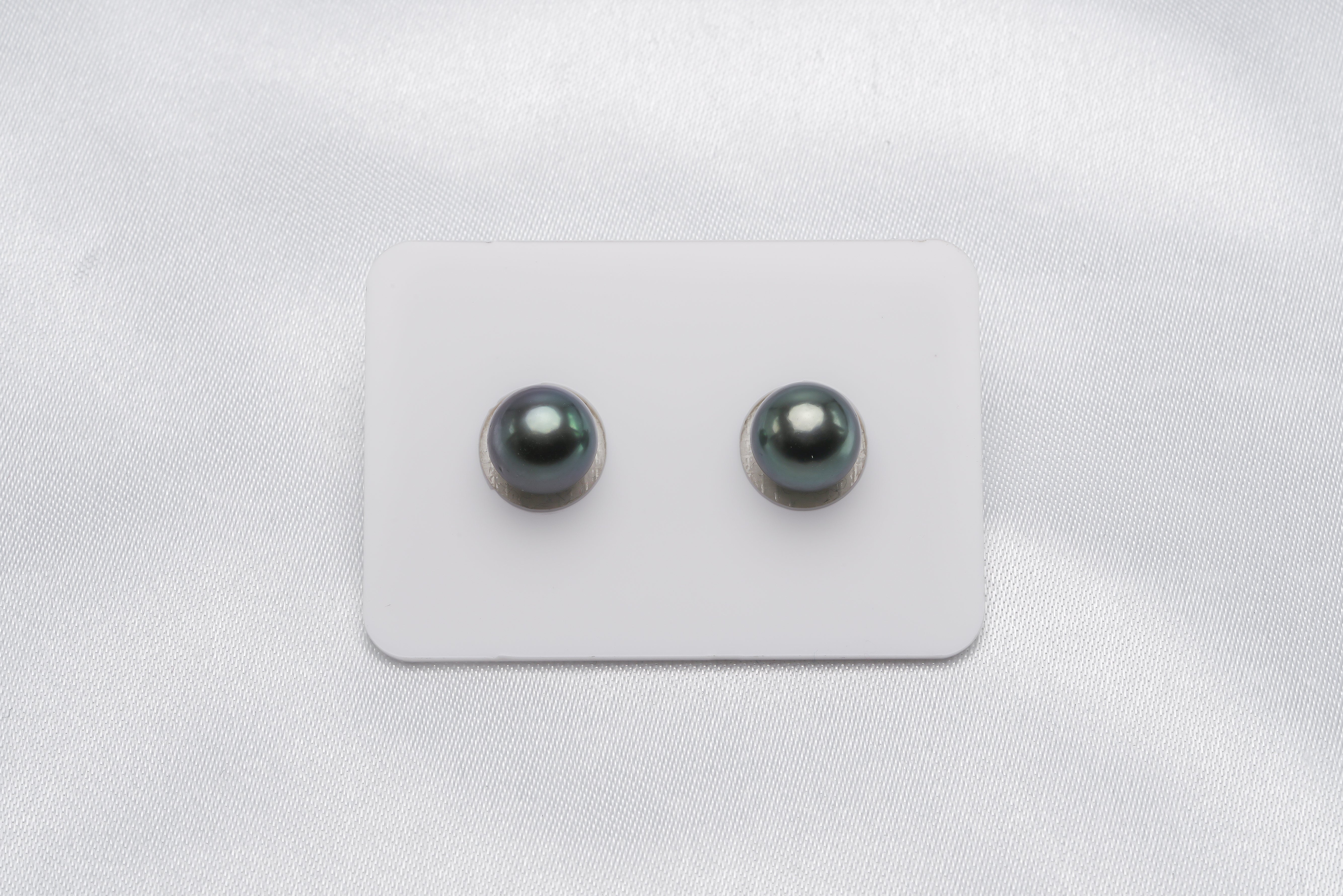 Green Blue Matched Pair - Semi-Round 8.9mm AA quality Tahitian Pearl - Loose Pearl jewelry wholesale