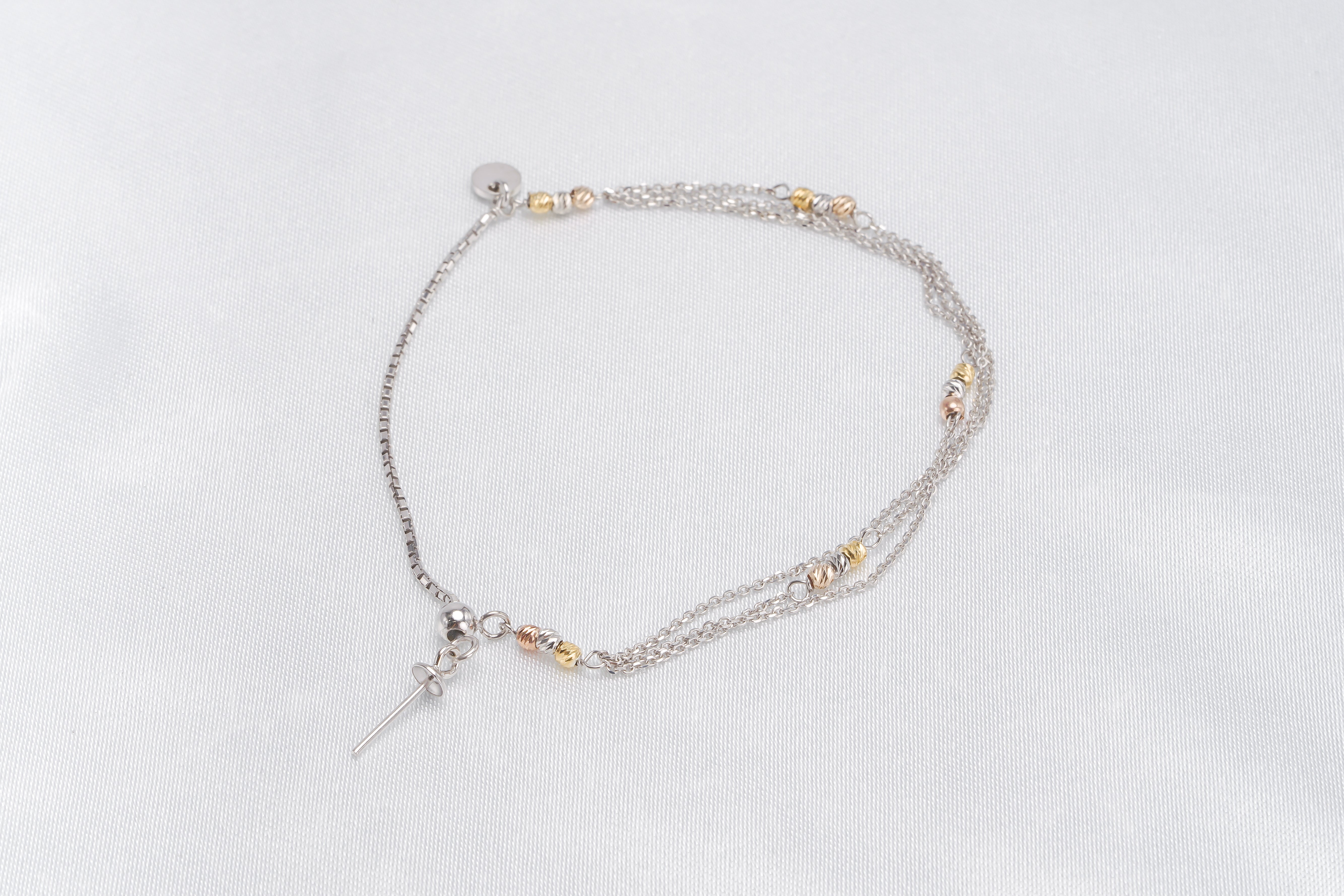 925 Silver Three tone Adjustable Bracelet Chain & Pendant - Loose Pearl jewelry wholesale