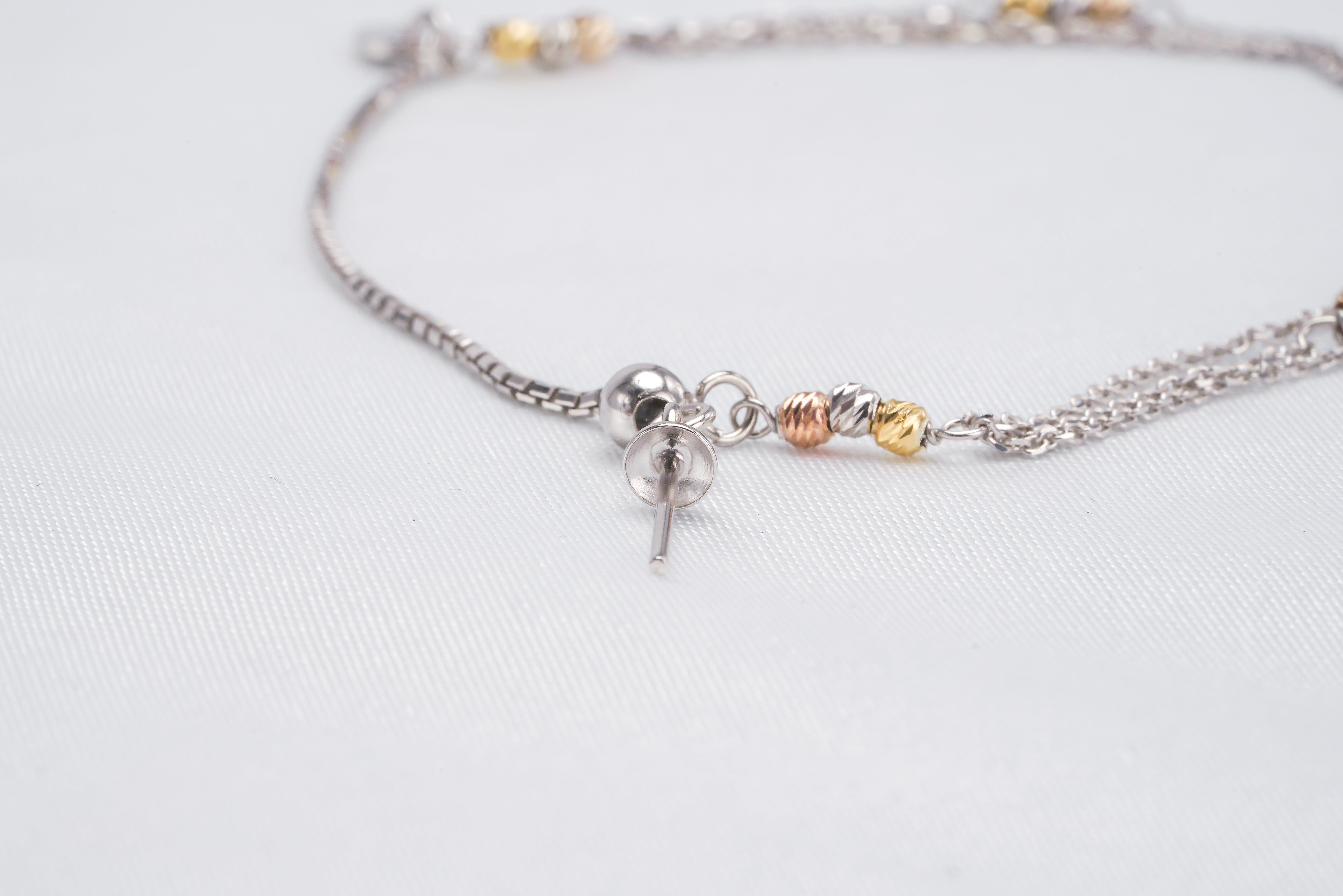 925 Silver Three tone Adjustable Bracelet Chain & Pendant - Loose Pearl jewelry wholesale