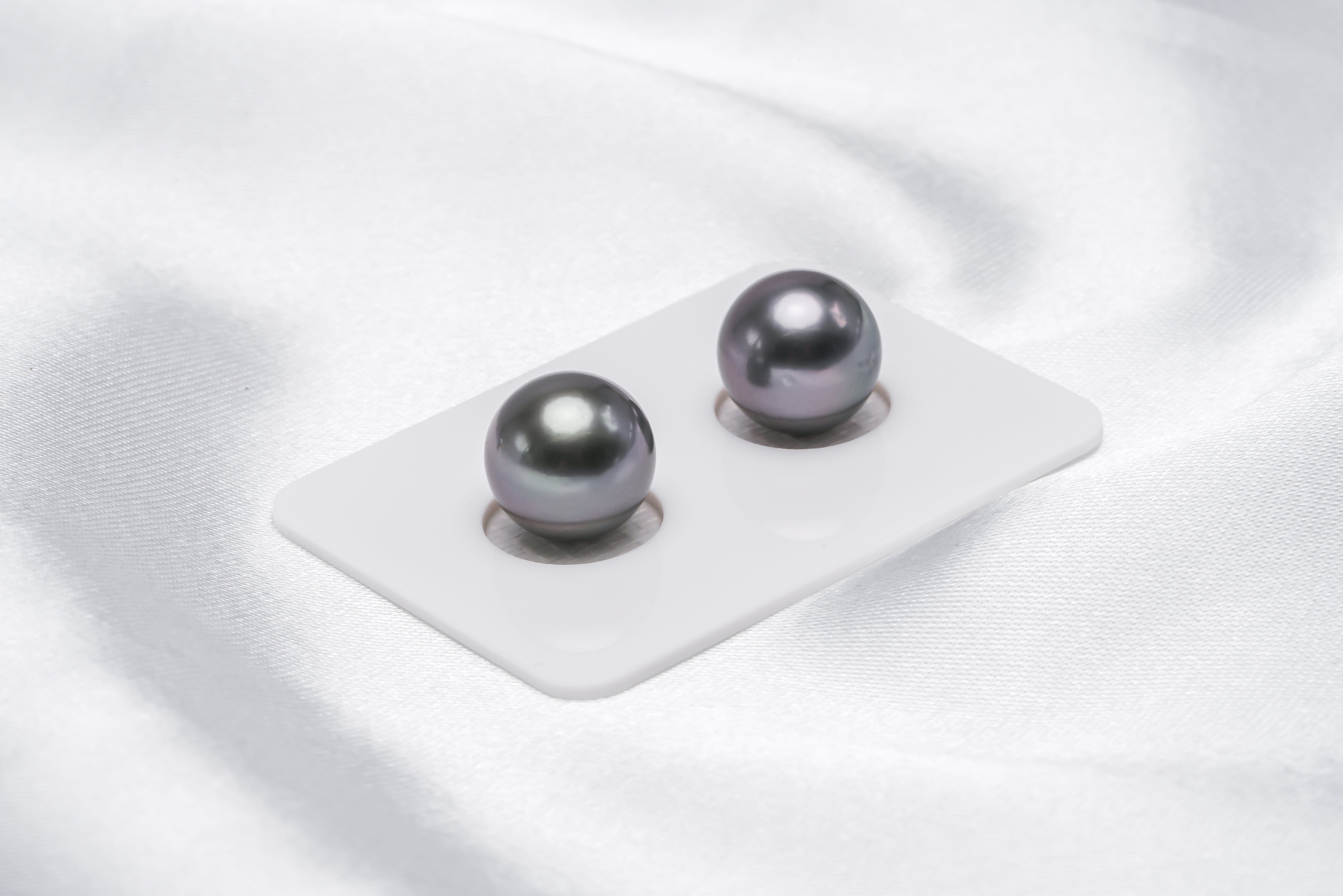 Purple Matched Pair - Round 11mm AA quality Tahitian Pearl - Loose Pearl jewelry wholesale