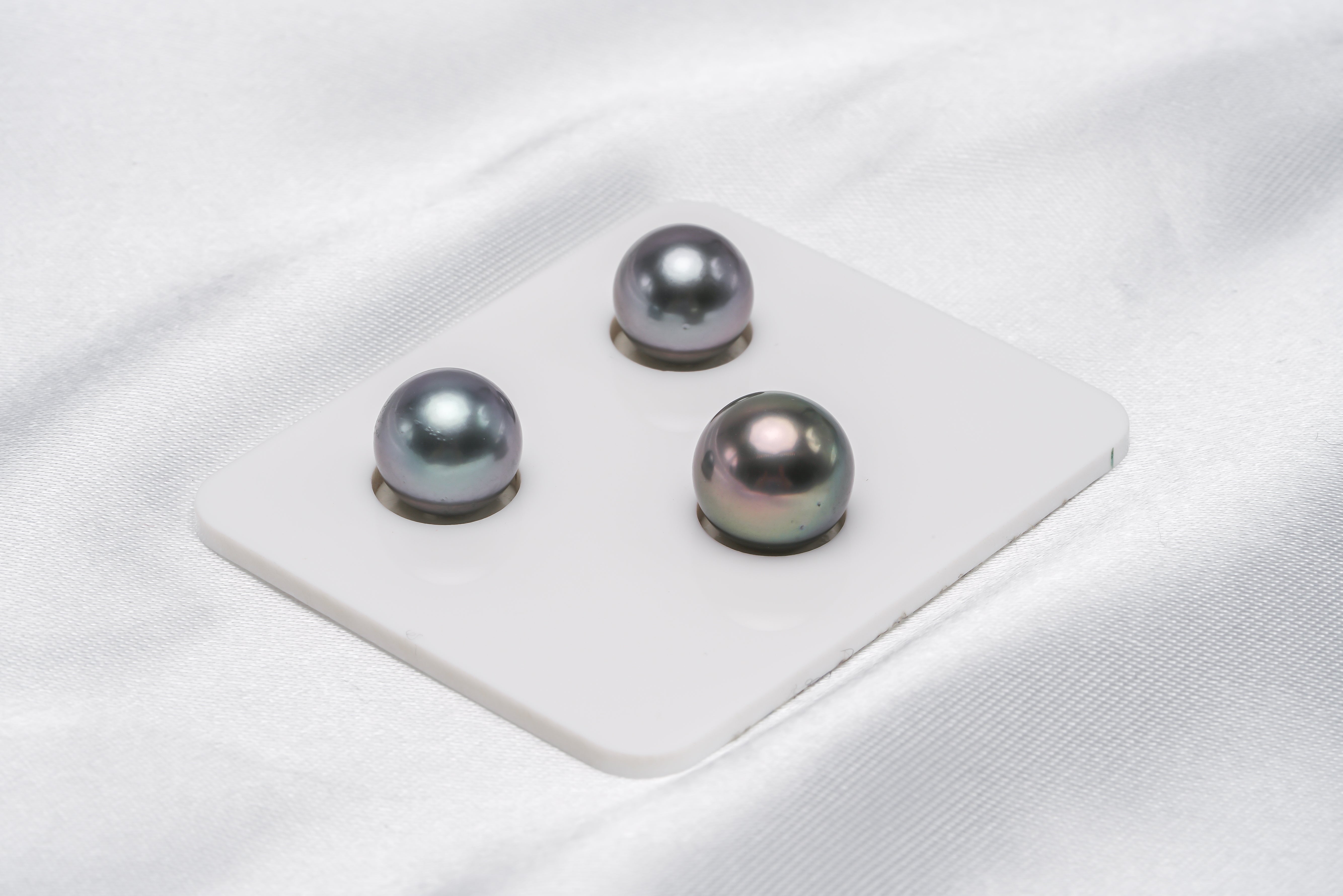 Purple & Green Trio Set - Round/Semi-Round 10-11mm AAA/AA quality Tahitian Pearl - Loose Pearl jewelry wholesale