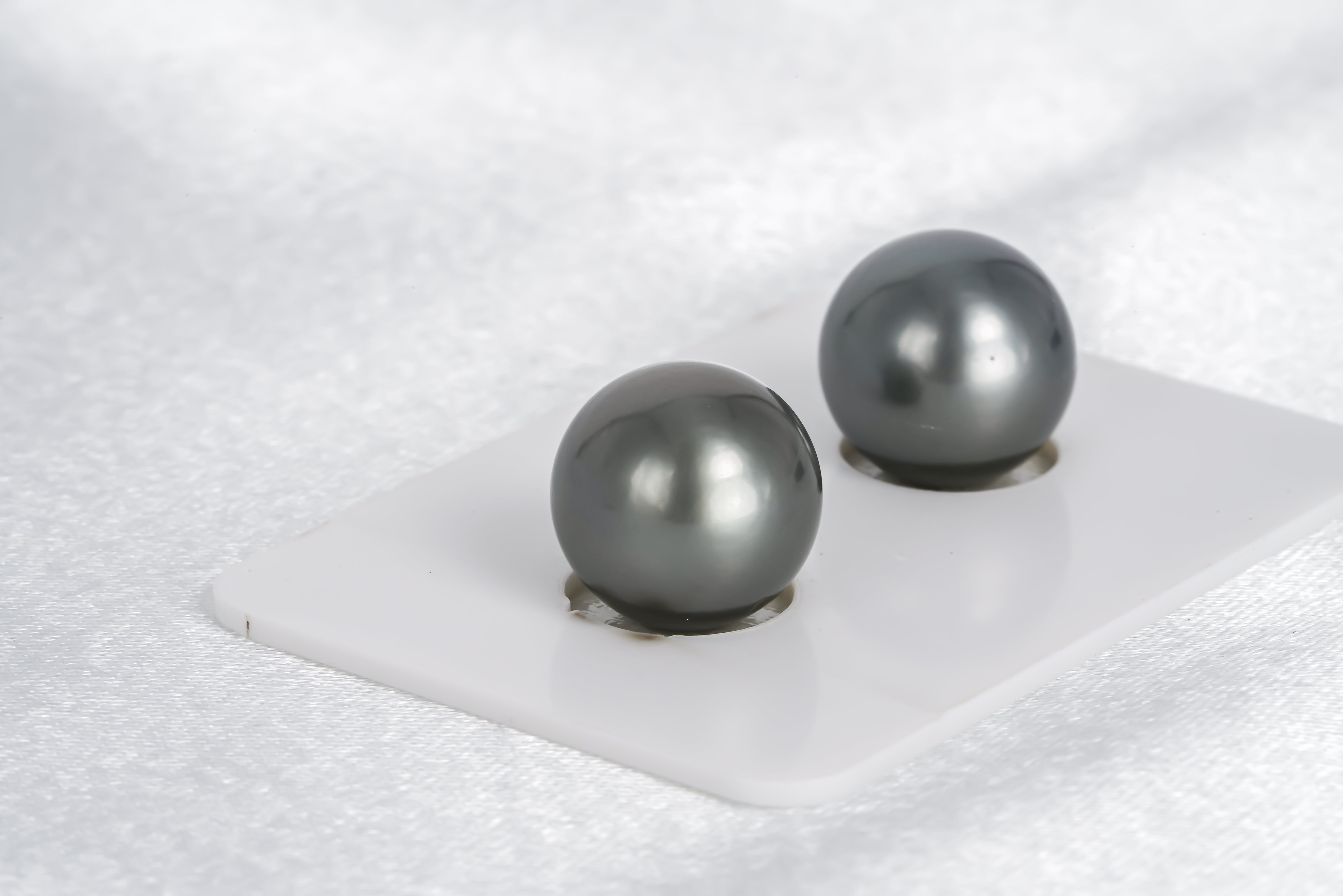 Grey Matched Pair - Round 12mm AAA/AA quality Tahitian Pearl - Loose Pearl jewelry wholesale