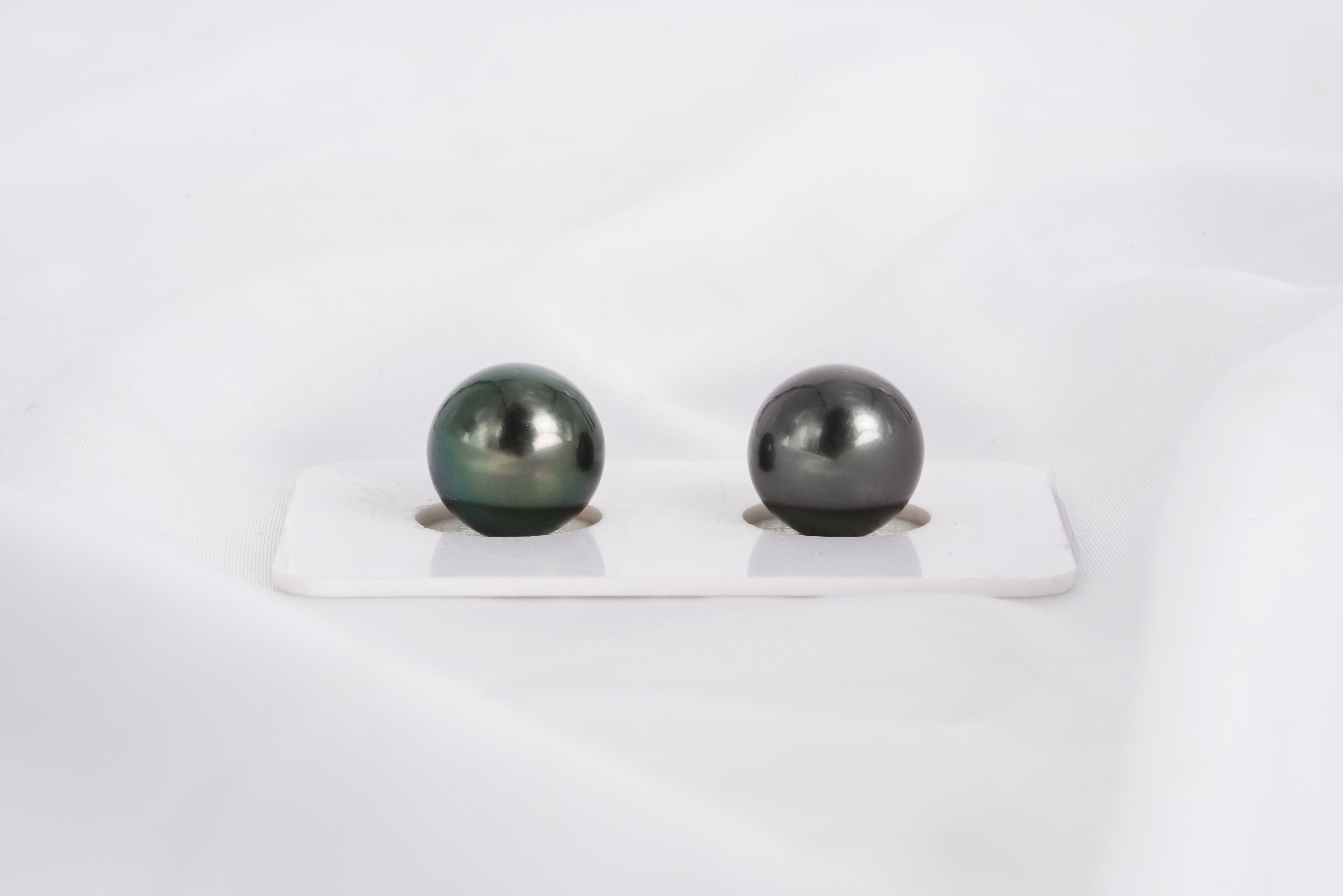Dark Green Matched Pair - Round/Semi-Round 11mm AA quality Tahitian Pearl - Loose Pearl jewelry wholesale