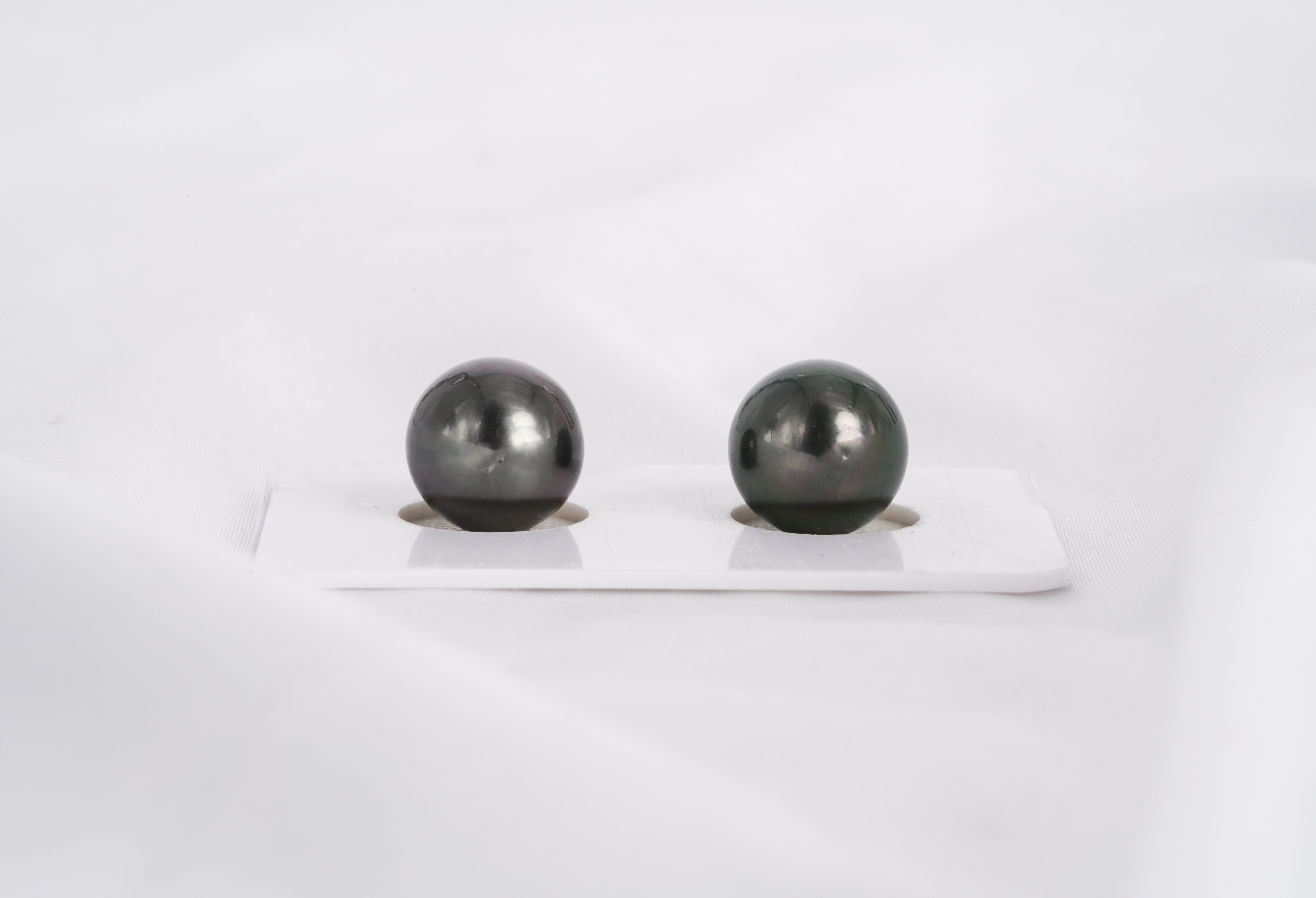 Dark Green Matched Pair - Round/Semi-Round 11mm AA quality Tahitian Pearl - Loose Pearl jewelry wholesale