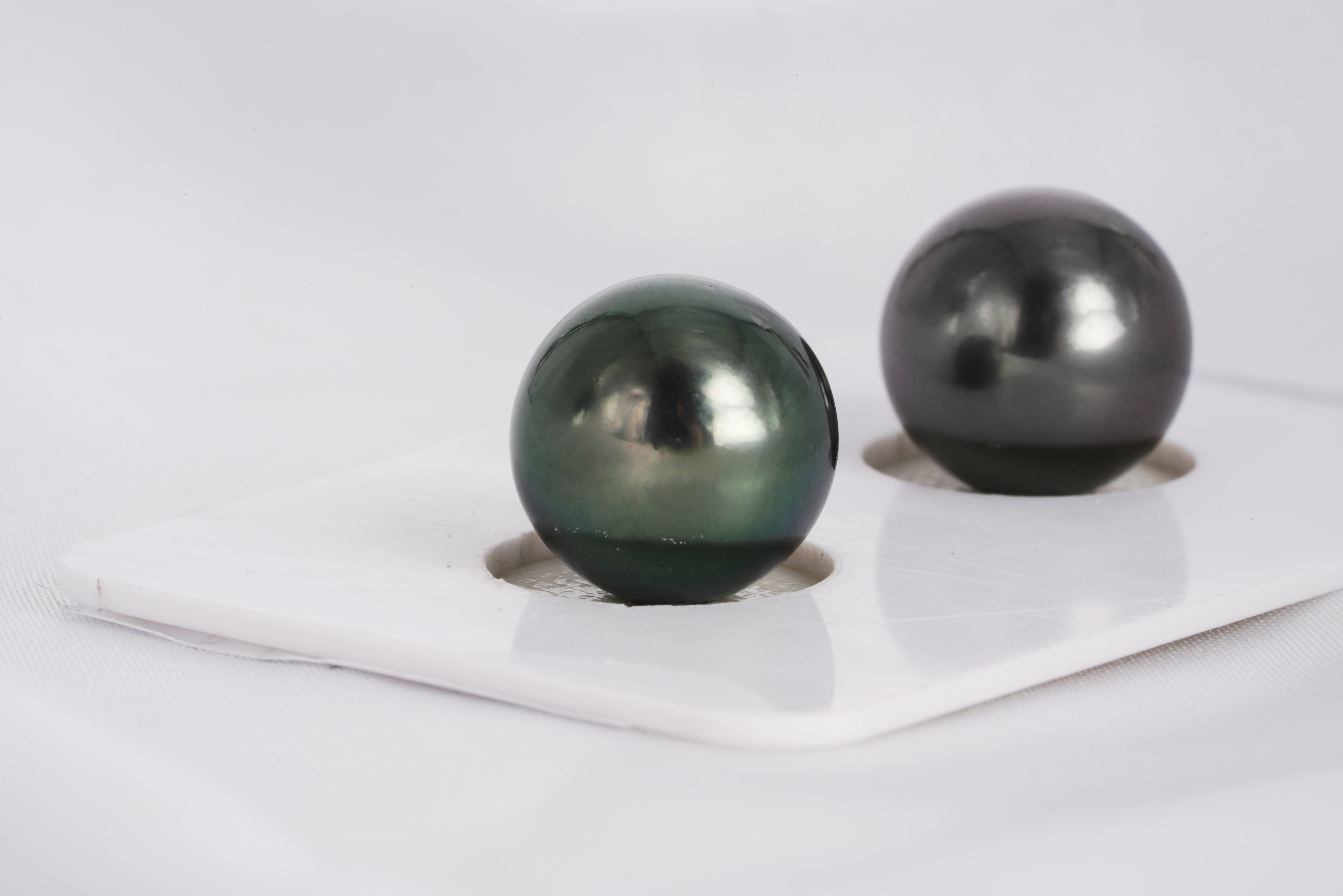 Dark Green Matched Pair - Round/Semi-Round 11mm AA quality Tahitian Pearl - Loose Pearl jewelry wholesale