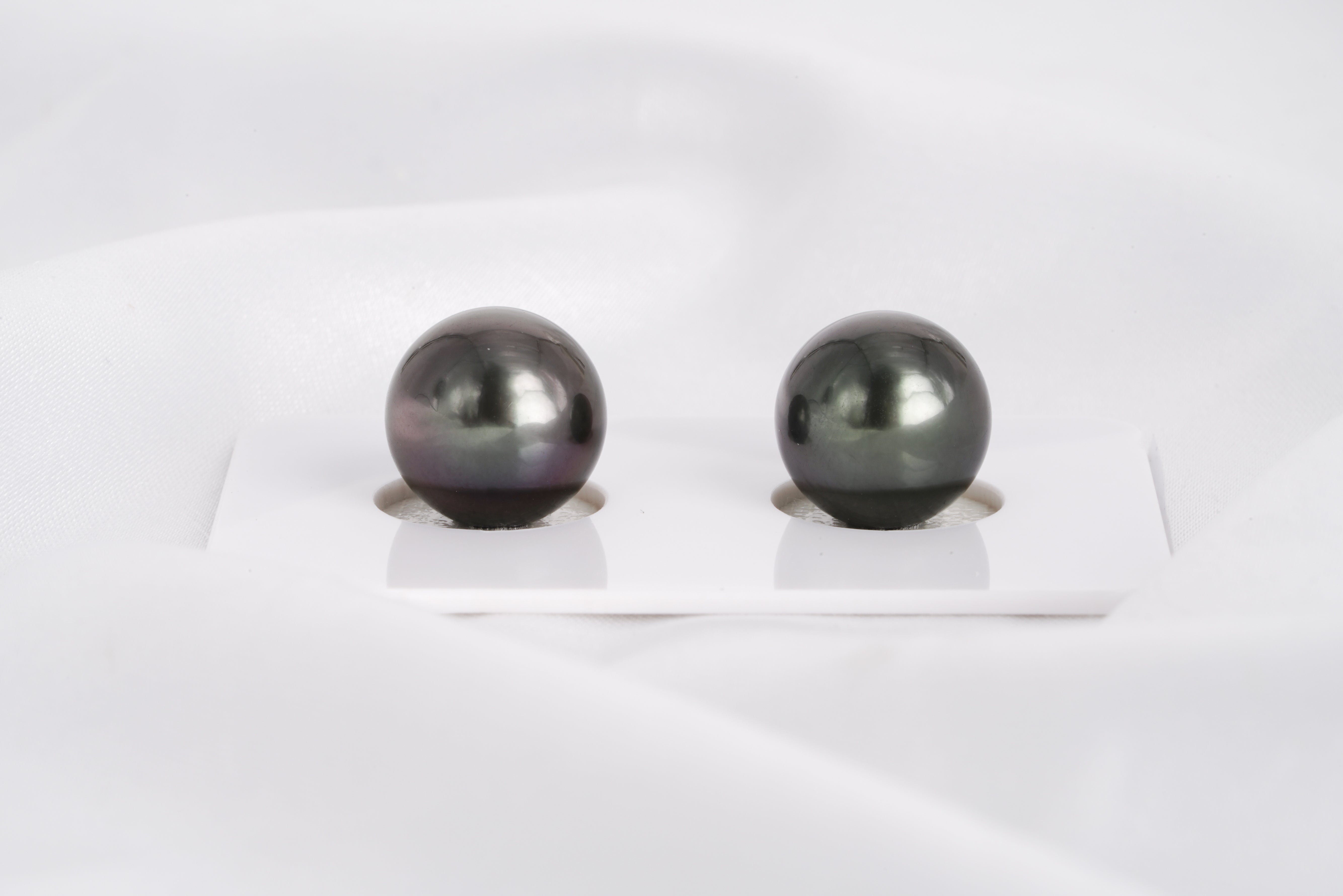 Dark Matched Pair - Round/Semi-Round 11mm AAA/AA quality Tahitian Pearl - Loose Pearl jewelry wholesale
