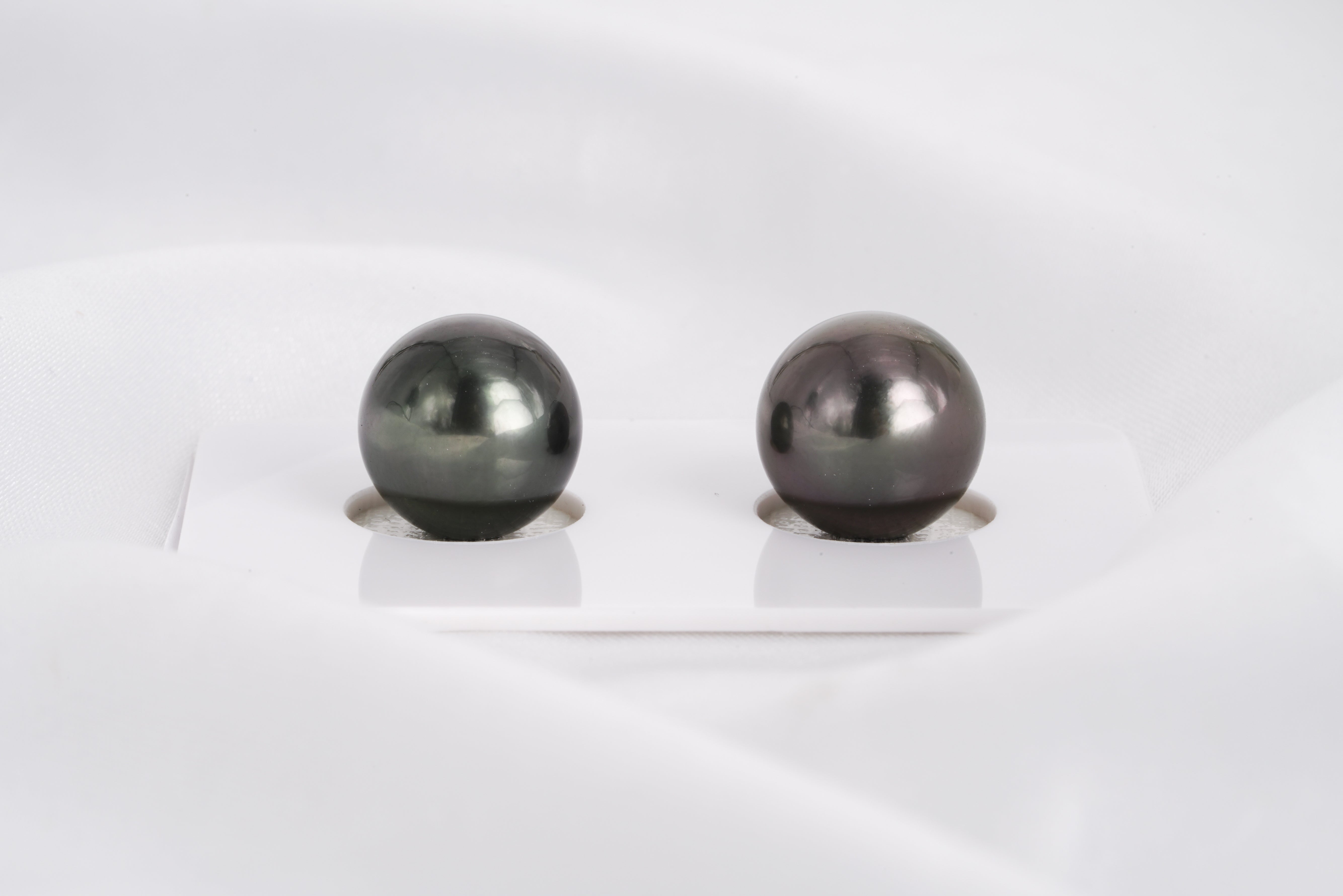 Dark Matched Pair - Round/Semi-Round 11mm AAA/AA quality Tahitian Pearl - Loose Pearl jewelry wholesale