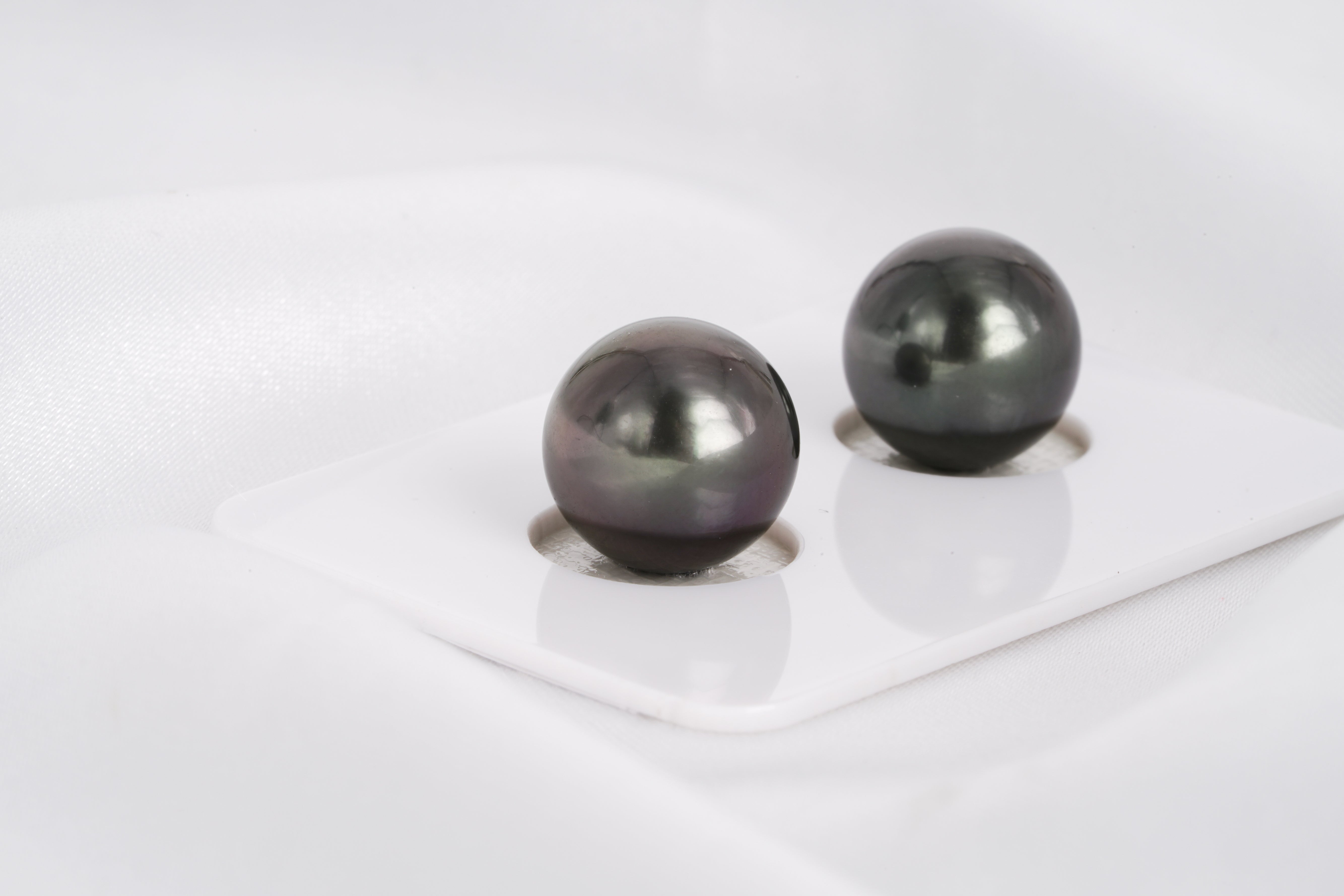Dark Matched Pair - Round/Semi-Round 11mm AAA/AA quality Tahitian Pearl - Loose Pearl jewelry wholesale