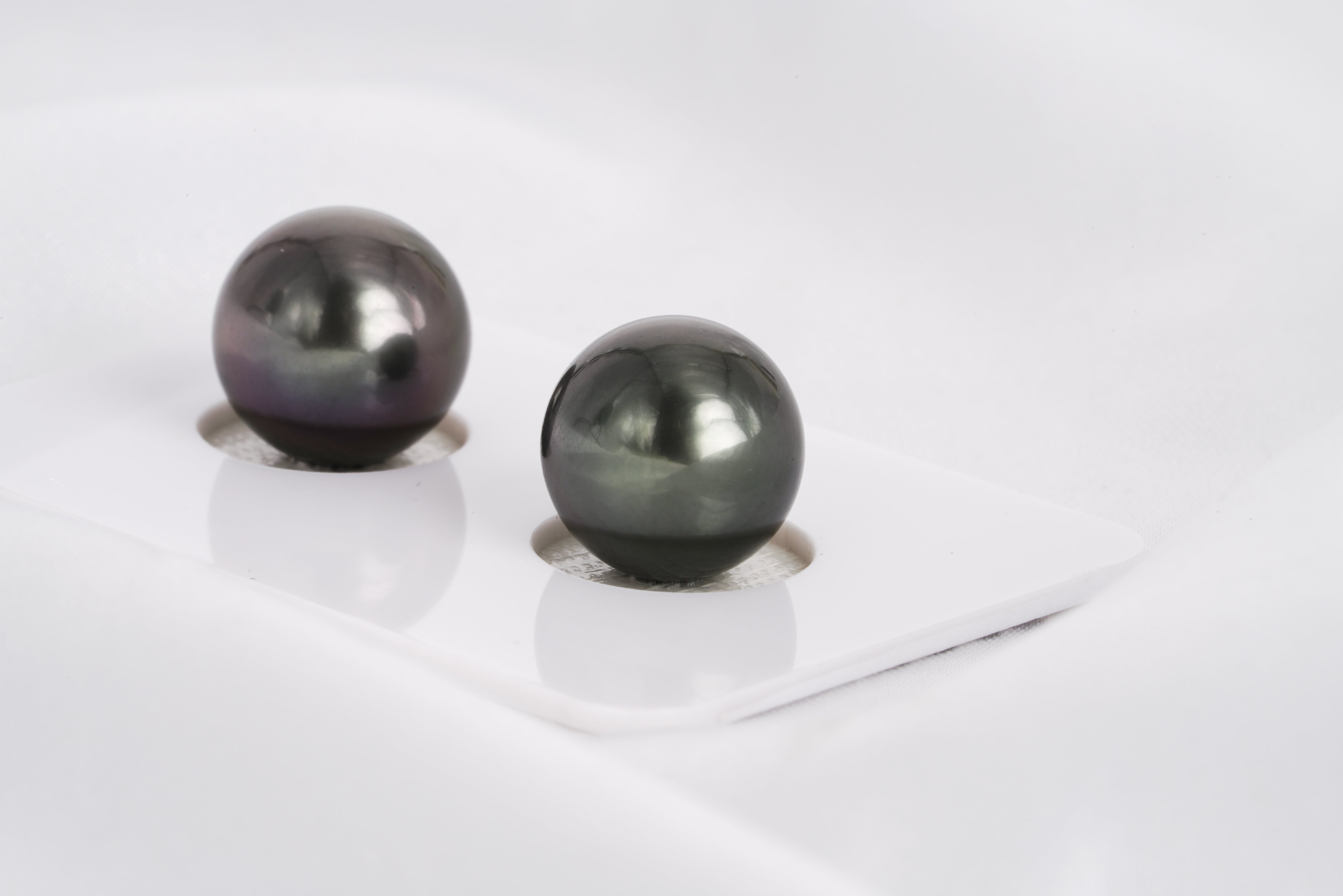 Dark Matched Pair - Round/Semi-Round 11mm AAA/AA quality Tahitian Pearl - Loose Pearl jewelry wholesale