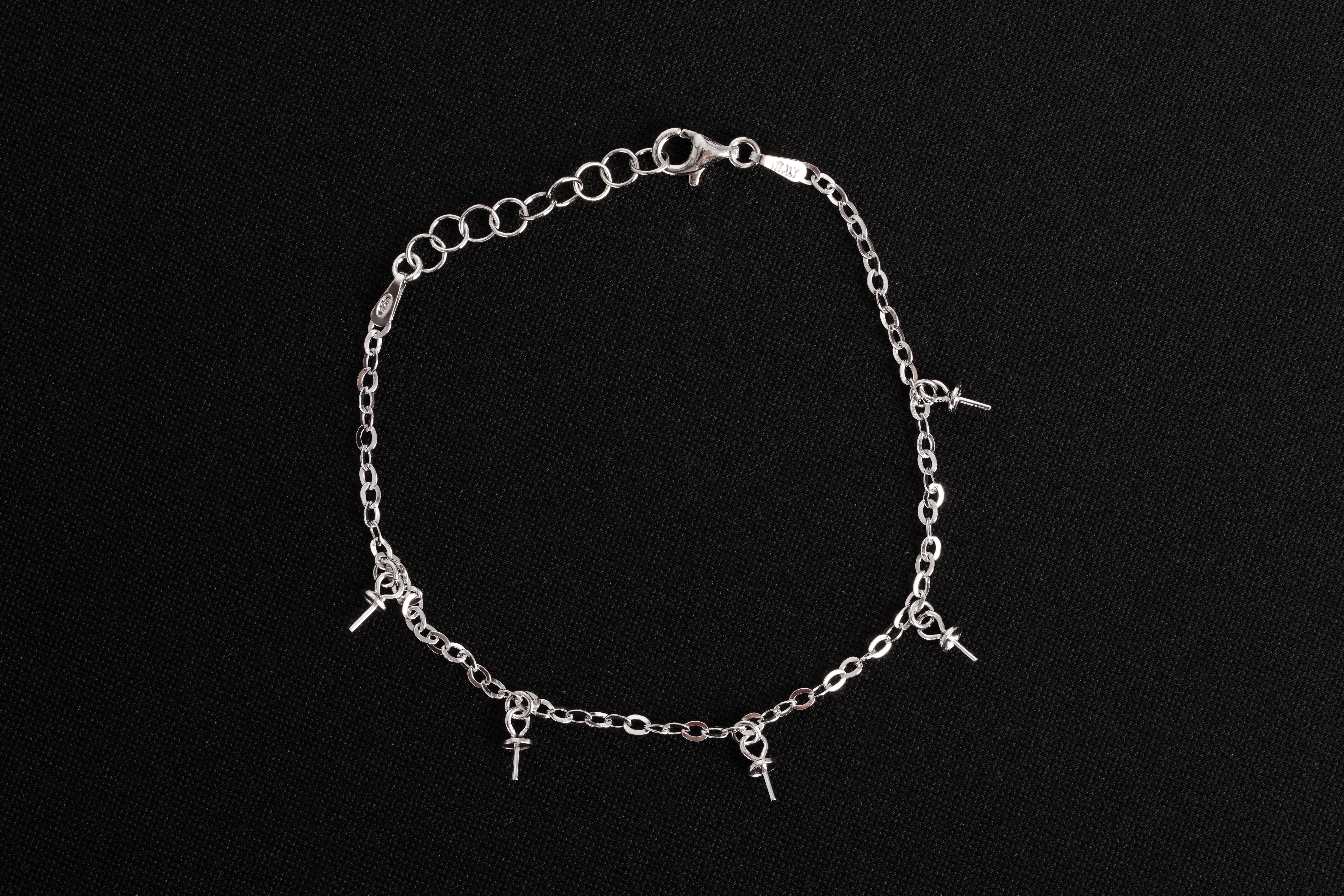 "Fifth" Adjustable Bracelet - 925 Silver Rhodium Plating - Loose Pearl jewelry wholesale
