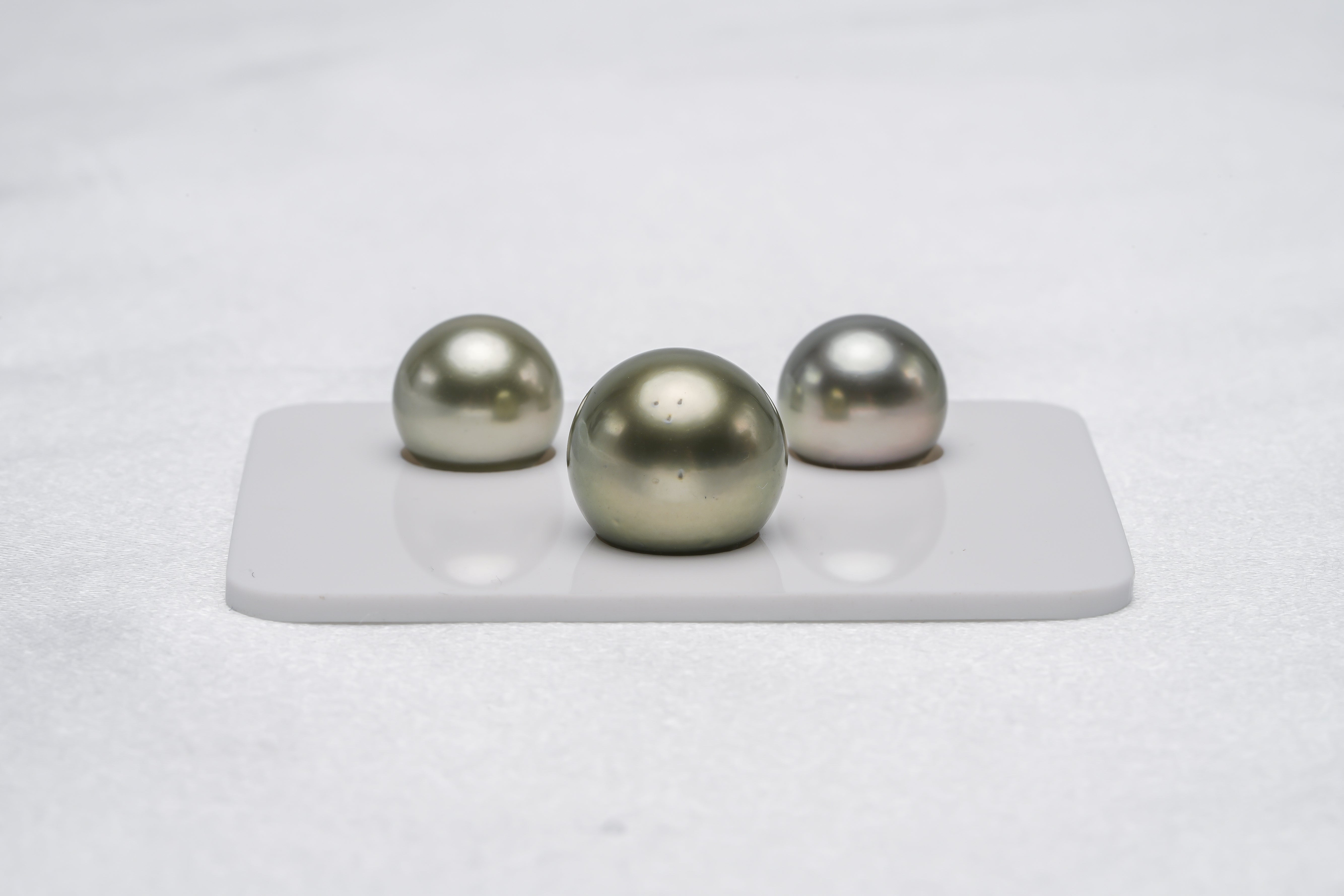Apple Green Trio Set - Round/Semi-Round 11-13mm AA/A quality Tahitian Pearl - Loose Pearl jewelry wholesale