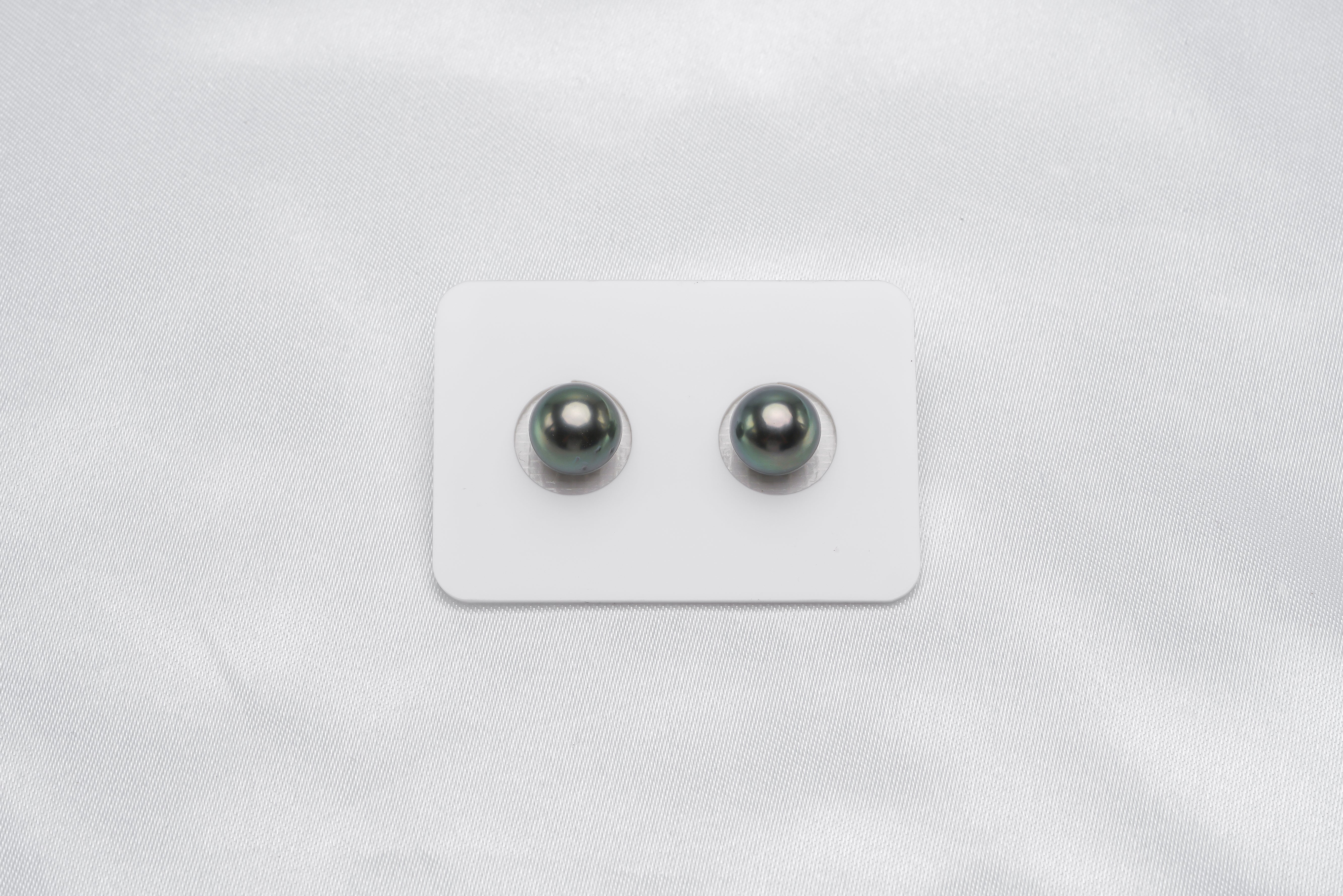 Peacock Green Matched Pair - Round 9mm AA quality Tahitian Pearl - Loose Pearl jewelry wholesale