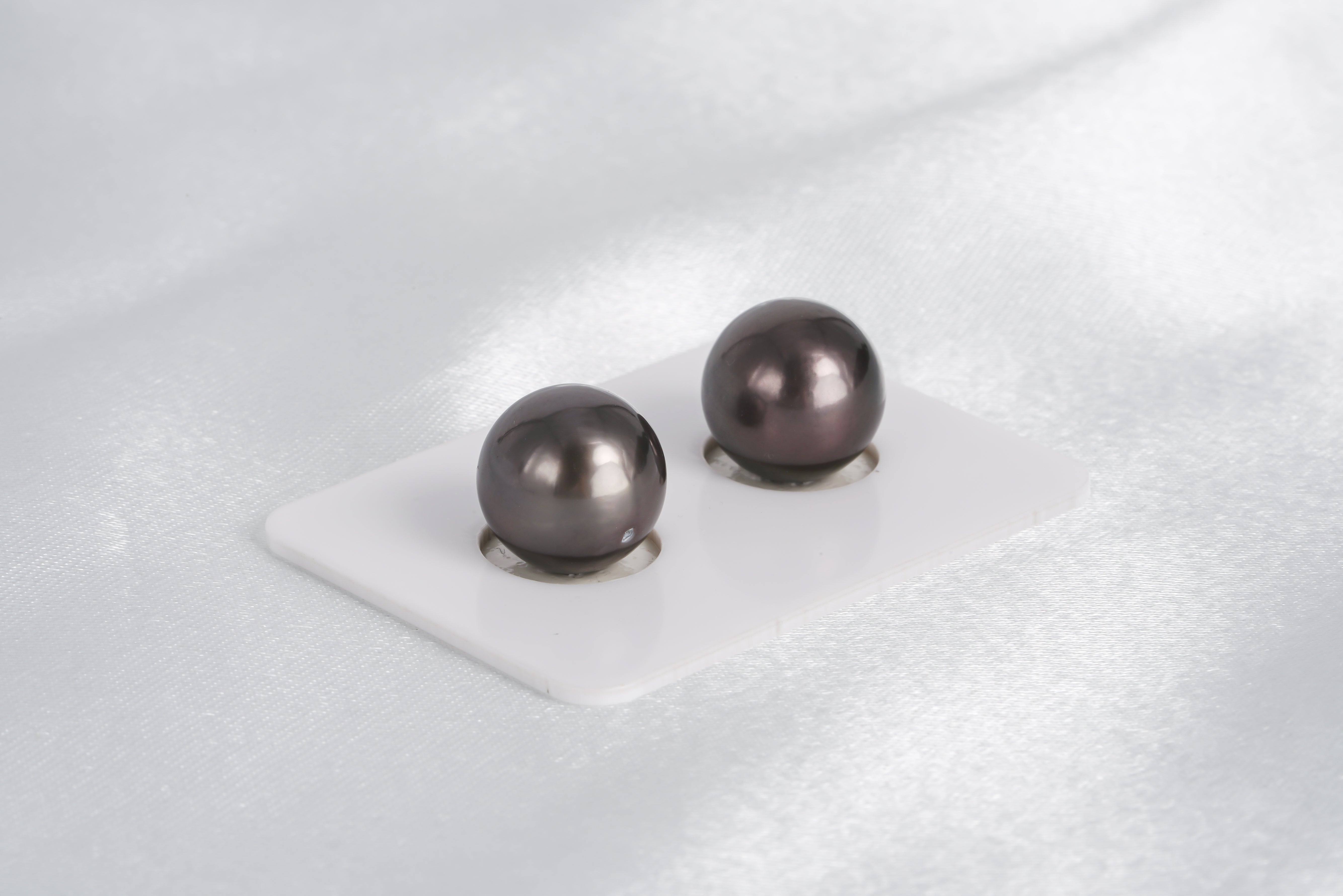 Cherry Dark Matched Pair - Round/Semi-Round 12mm AAA/AA quality Tahitian Pearl - Loose Pearl jewelry wholesale