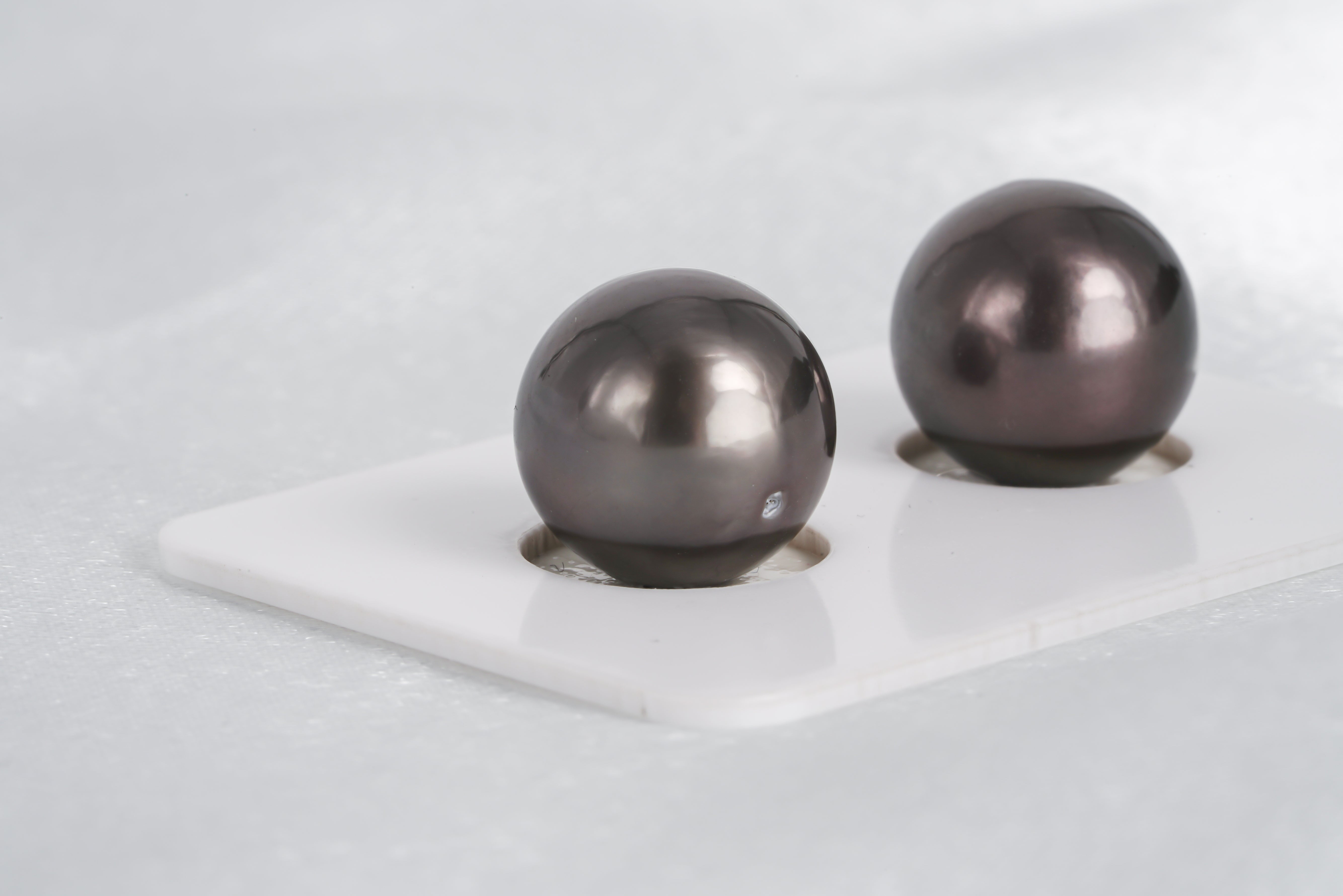 Cherry Dark Matched Pair - Round/Semi-Round 12mm AAA/AA quality Tahitian Pearl - Loose Pearl jewelry wholesale