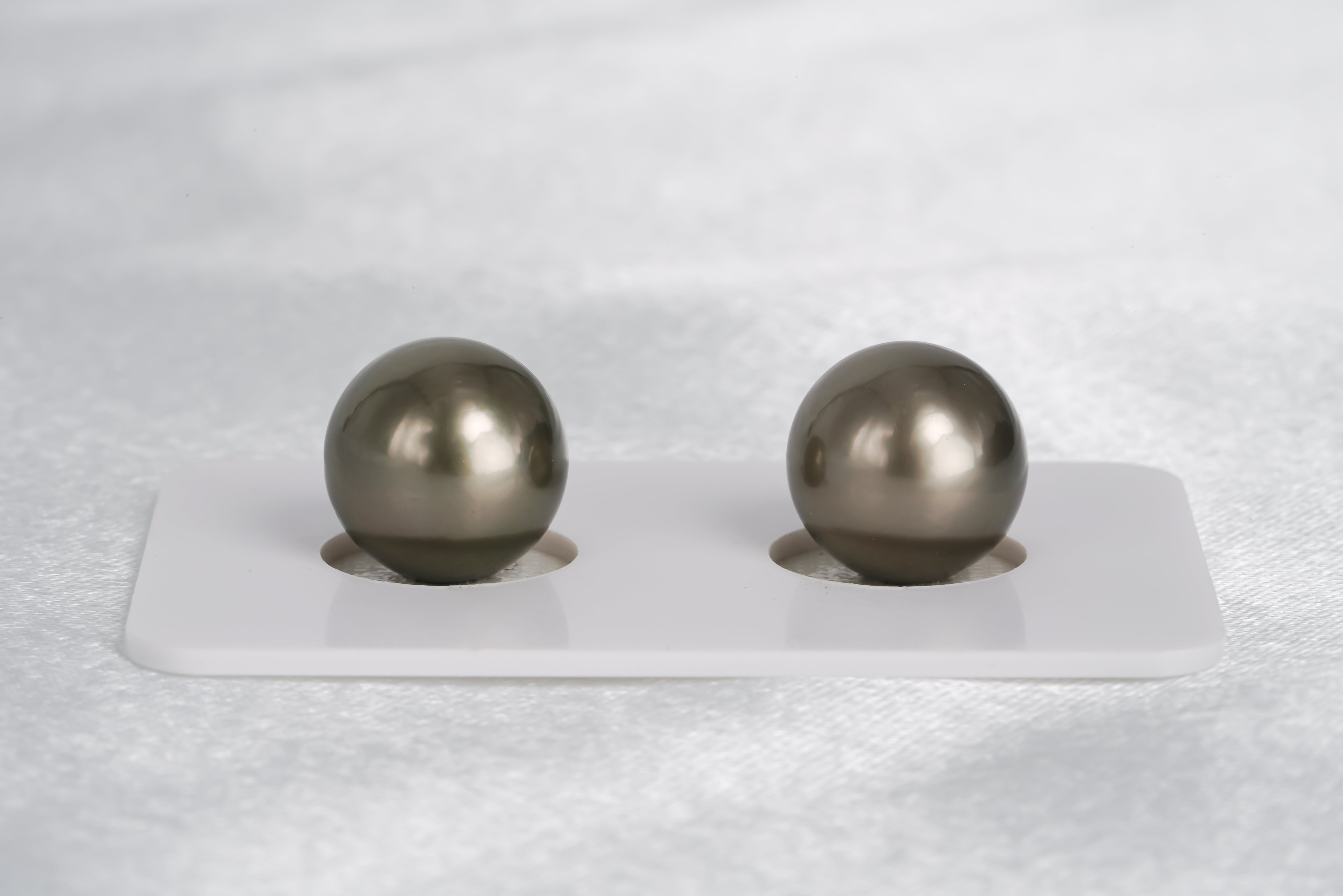 Olive Shinny Green Matched Pair - Round/Semi-Round 11mm AAA quality Tahitian Pearl - Loose Pearl jewelry wholesale