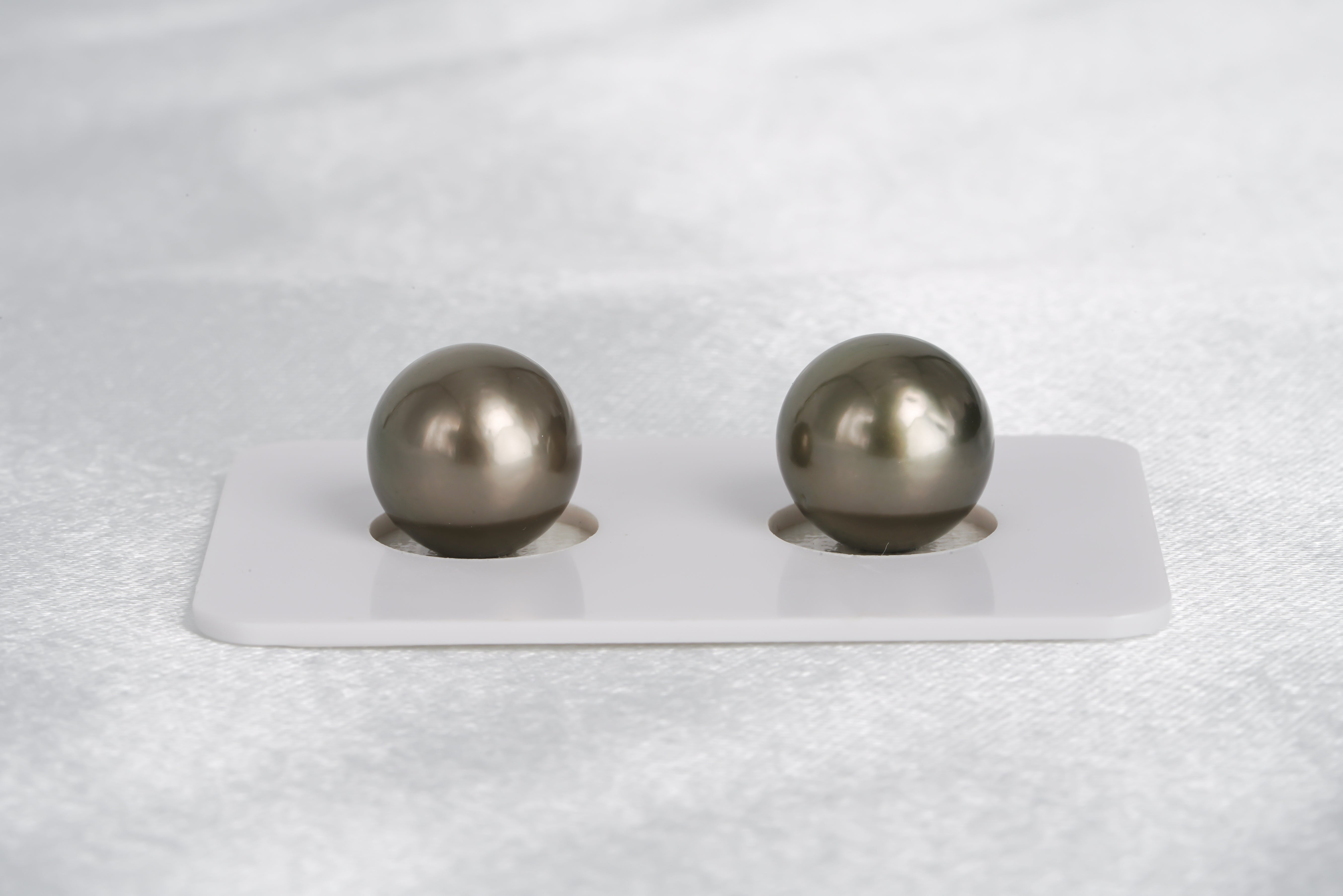 Olive Shinny Green Matched Pair - Round/Semi-Round 11mm AAA quality Tahitian Pearl - Loose Pearl jewelry wholesale
