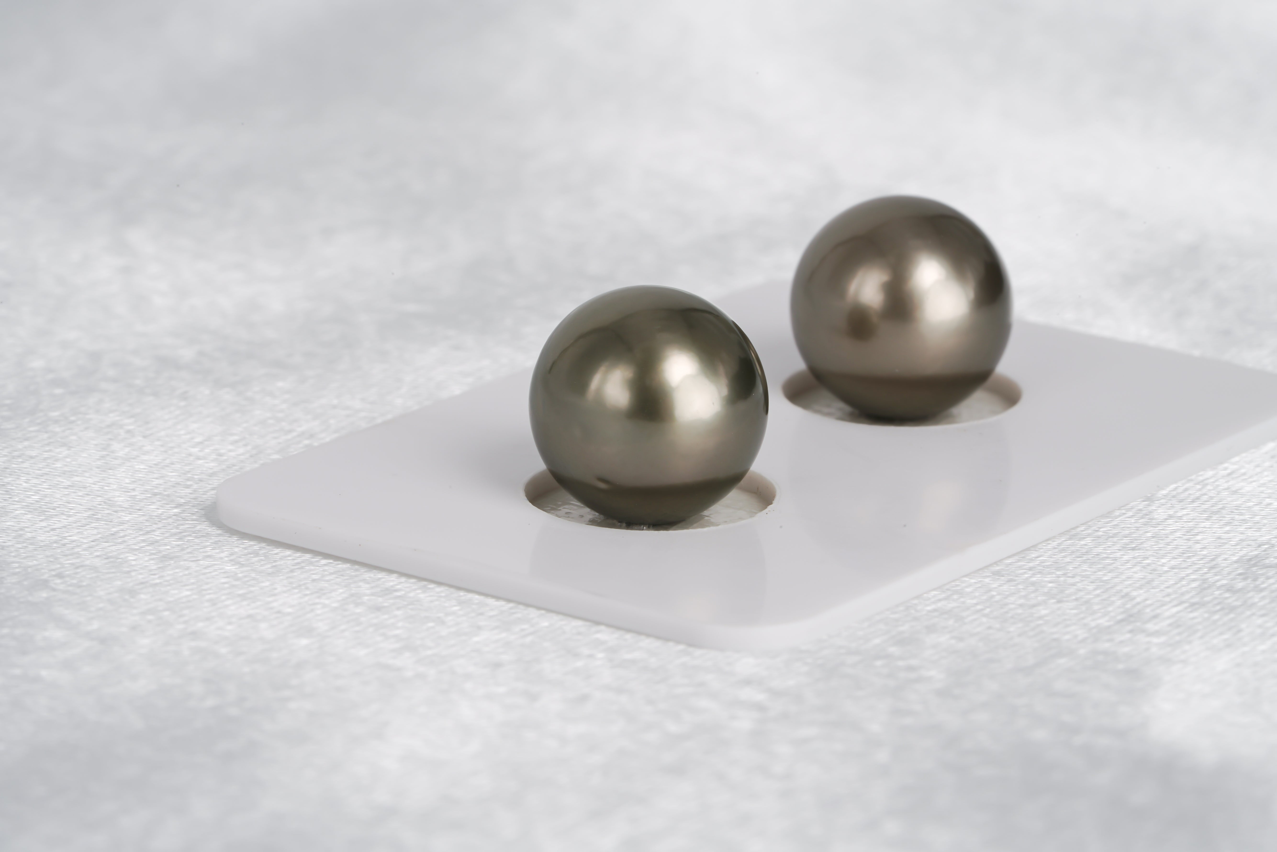 Olive Shinny Green Matched Pair - Round/Semi-Round 11mm AAA quality Tahitian Pearl - Loose Pearl jewelry wholesale