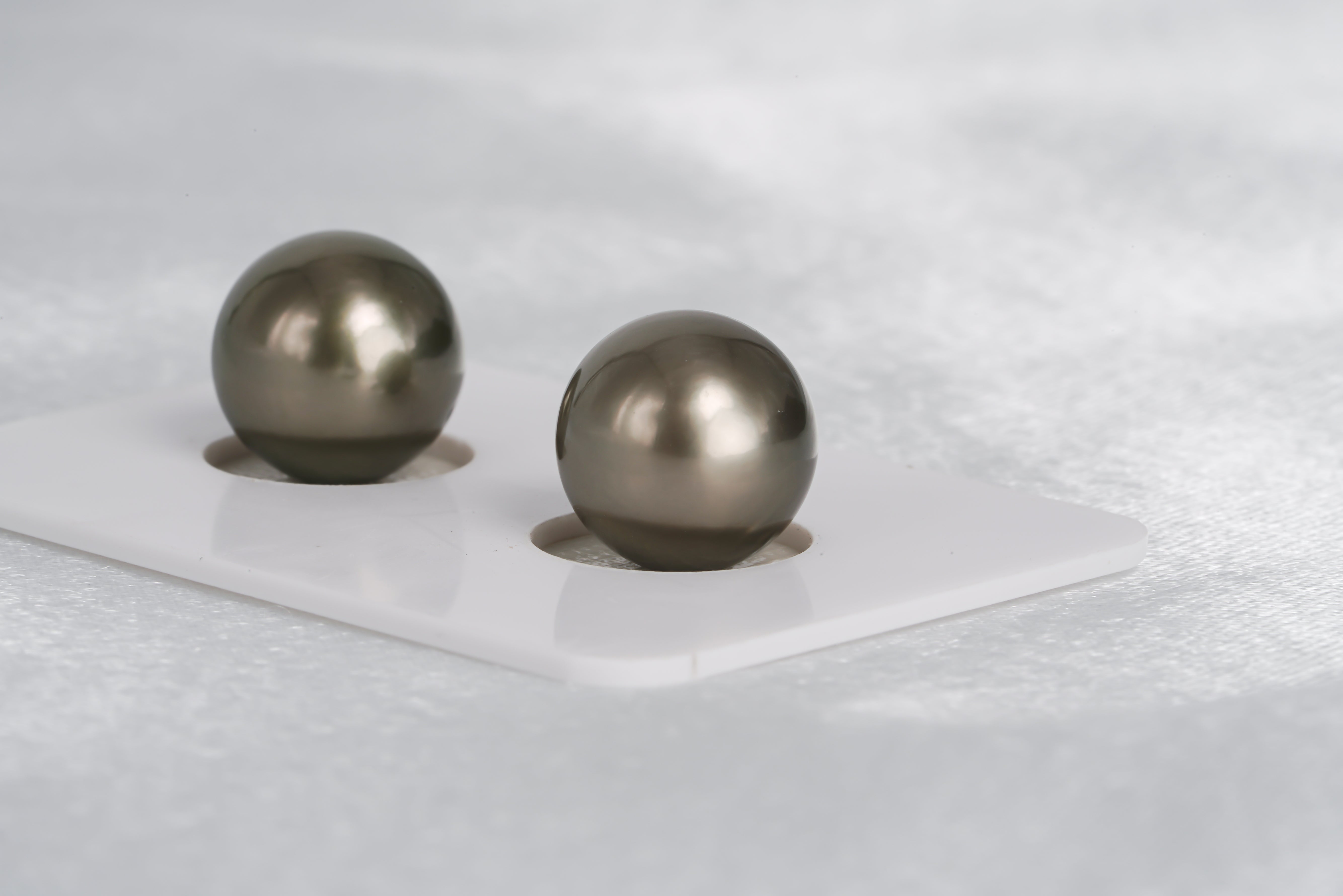 Olive Shinny Green Matched Pair - Round/Semi-Round 11mm AAA quality Tahitian Pearl - Loose Pearl jewelry wholesale