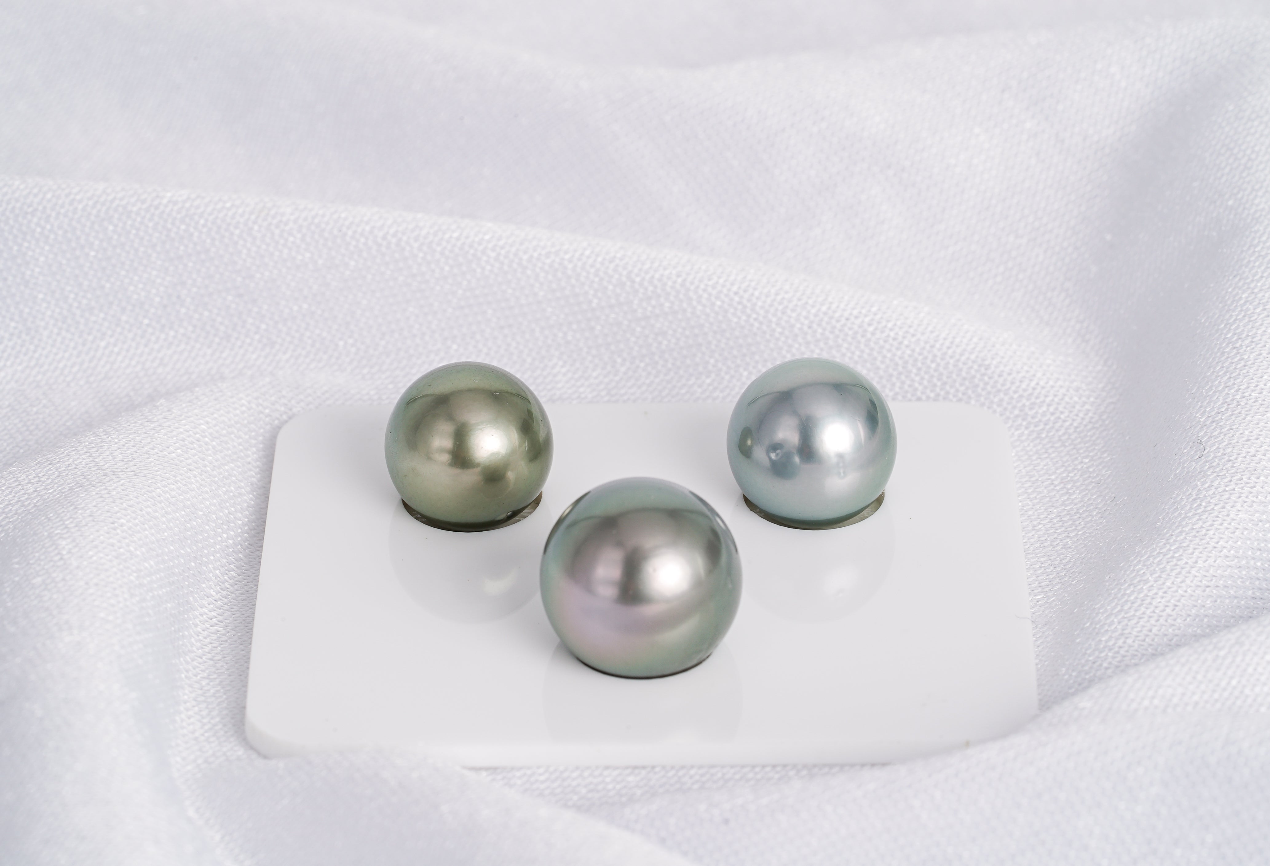 Silver & Green Trio Set- Semi-Round 12-14mm AA quality Tahitian Pearl - Loose Pearl jewelry wholesale