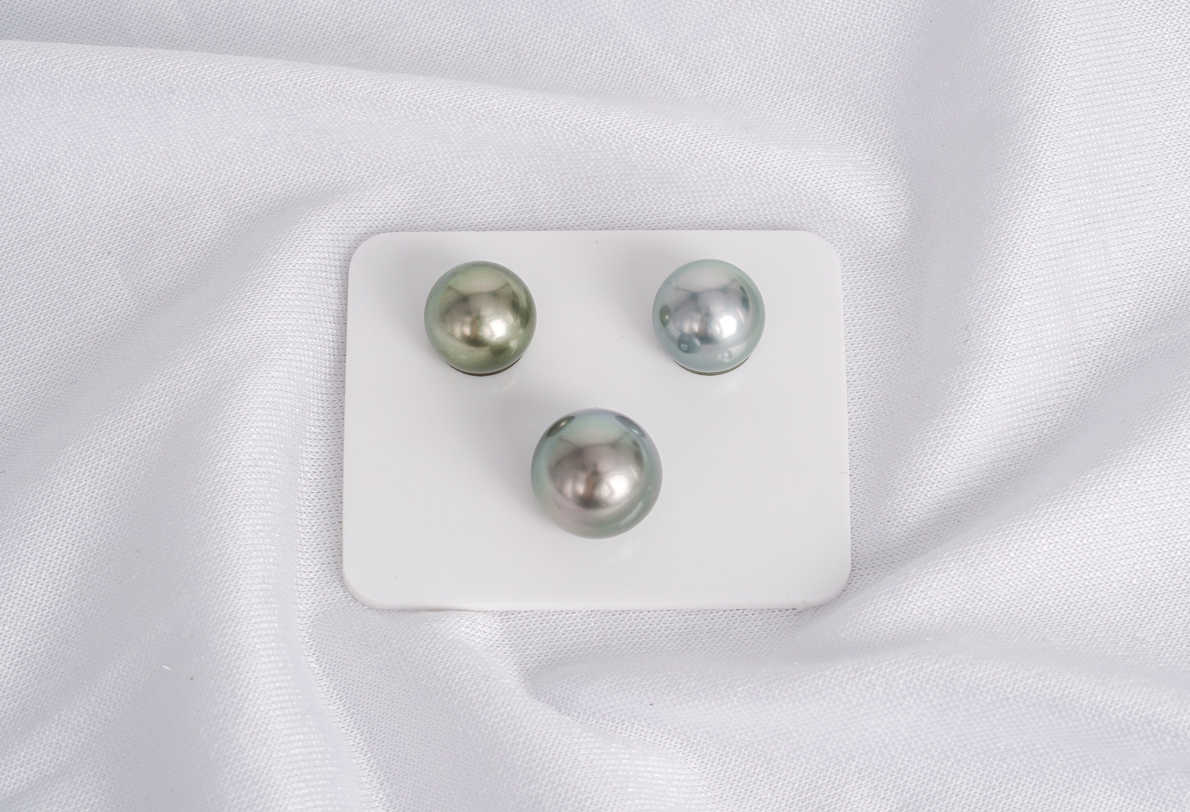 Silver & Green Trio Set- Semi-Round 12-14mm AA quality Tahitian Pearl - Loose Pearl jewelry wholesale