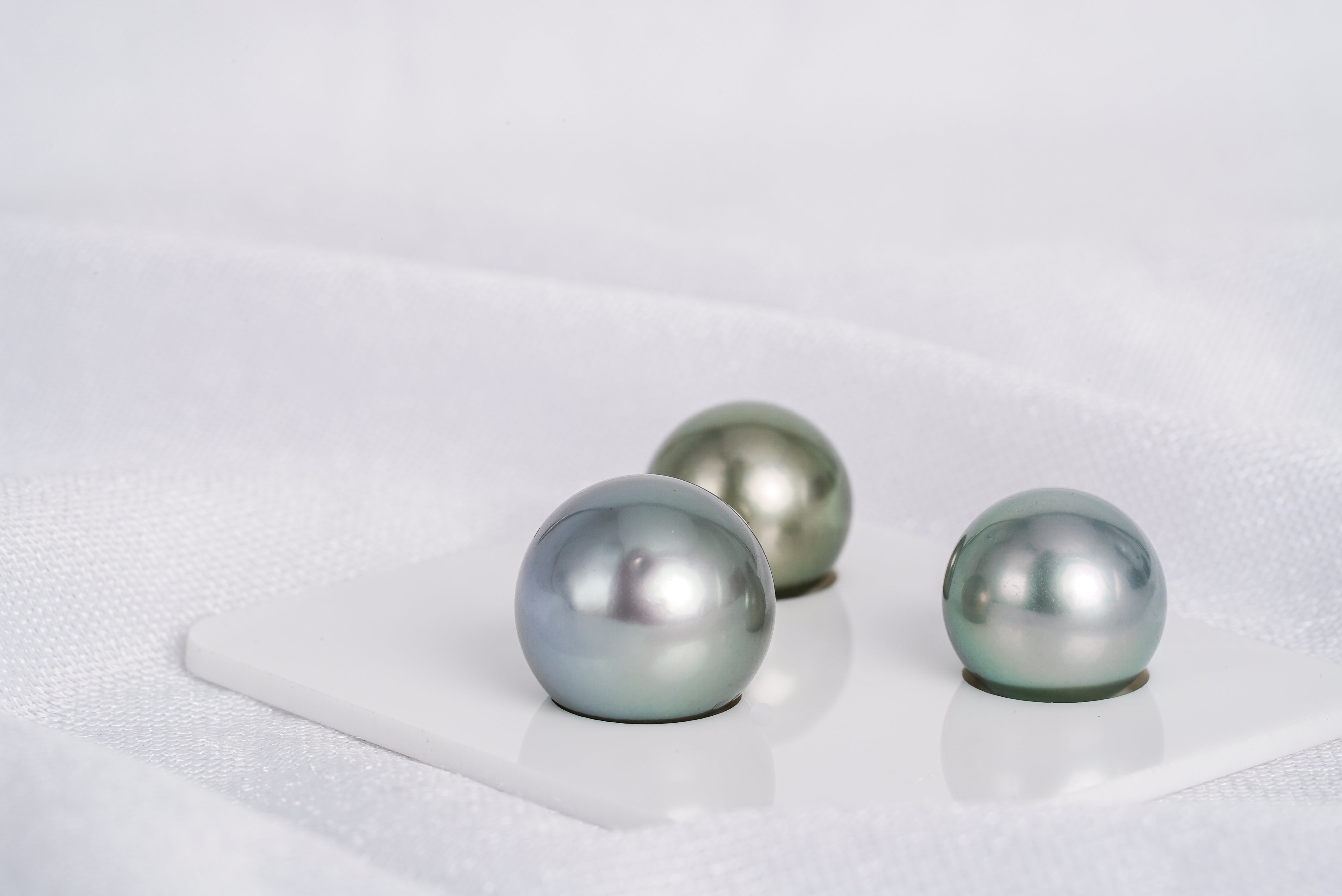 Silver & Green Trio Set- Semi-Round 12-14mm AA quality Tahitian Pearl - Loose Pearl jewelry wholesale