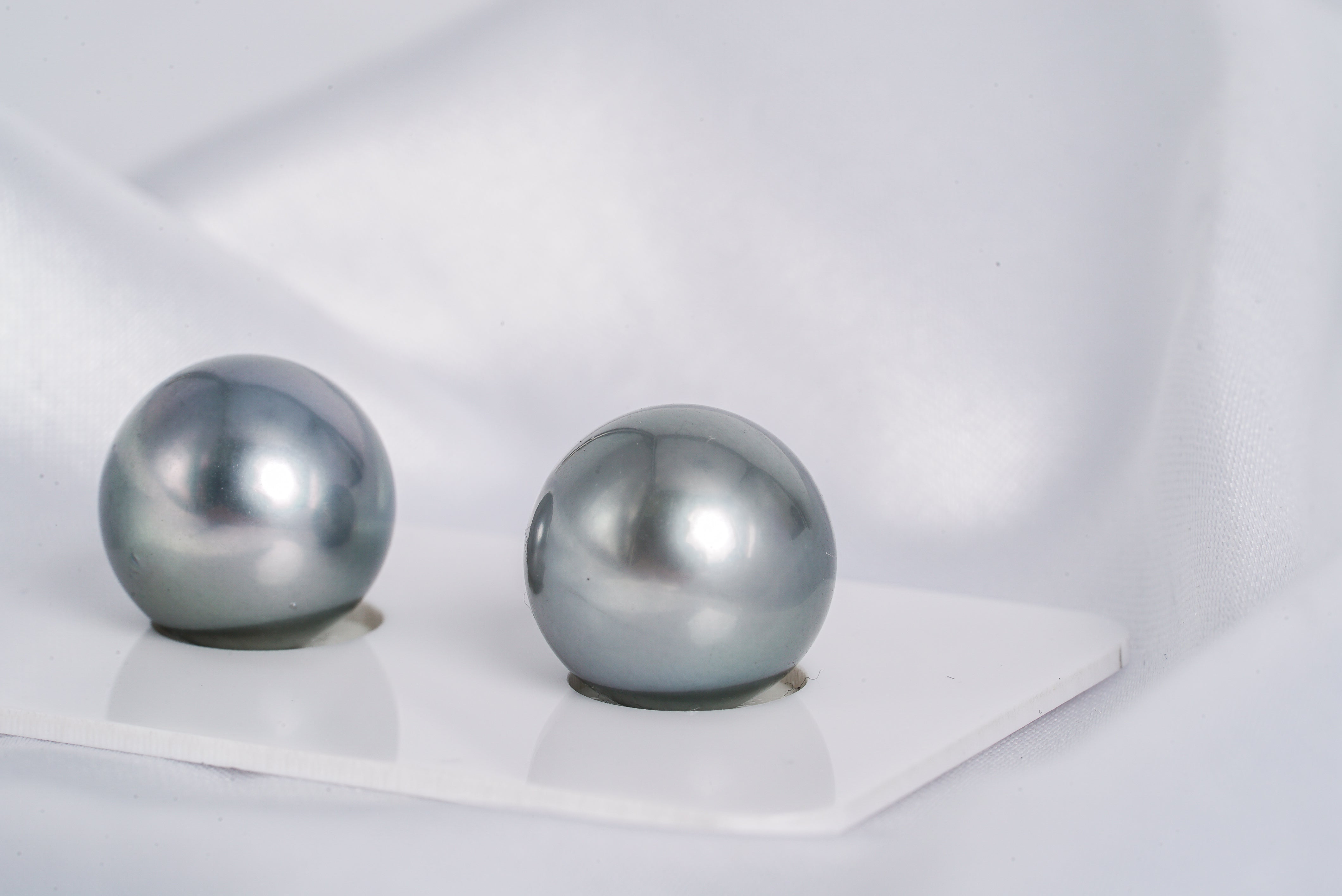 Gray Color Matched Pair - Semi-Round 13mm AAA quality Tahitian Pearl Earrings - Loose Pearl jewelry wholesale