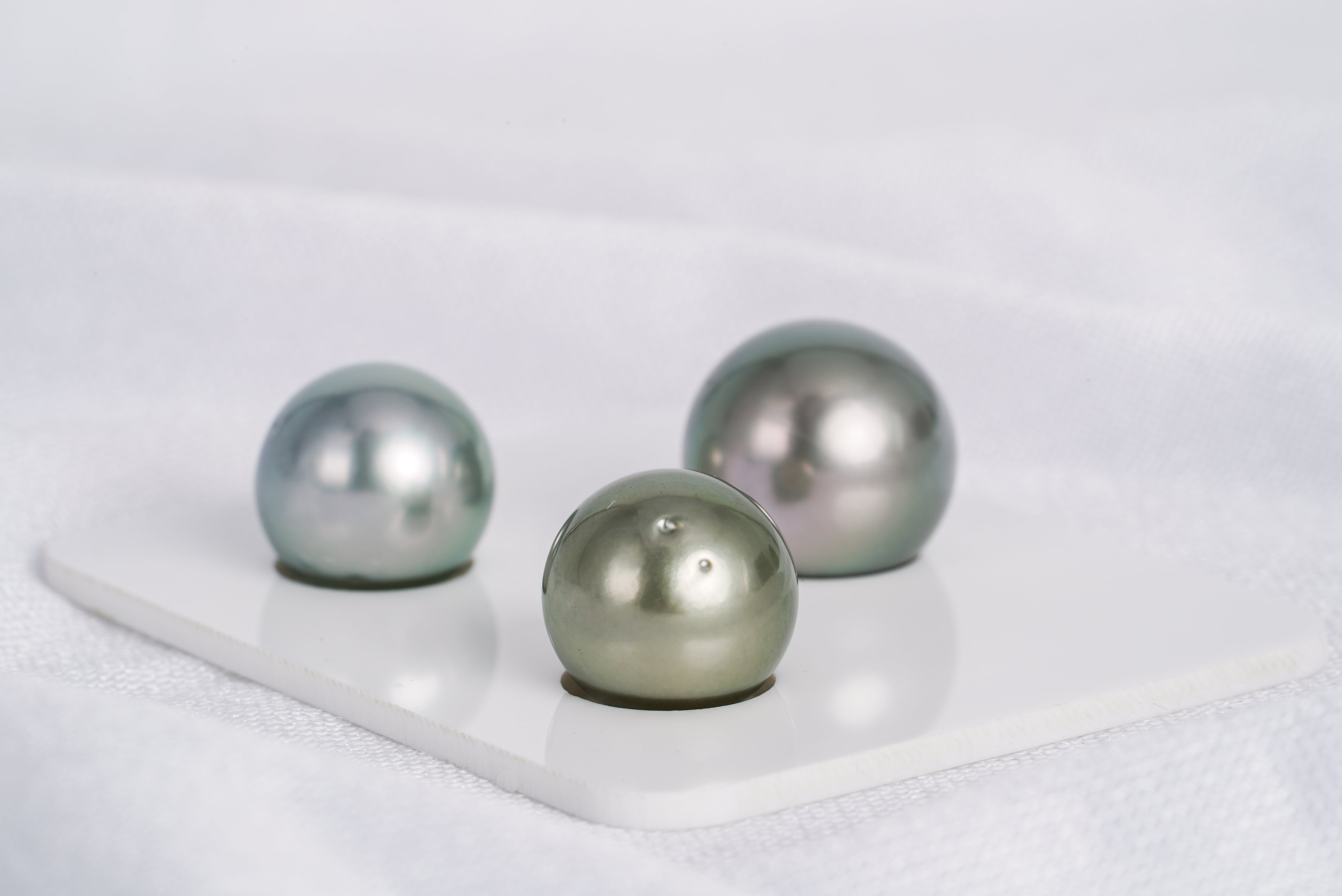 Silver & Green Trio Set- Semi-Round 12-14mm AA quality Tahitian Pearl - Loose Pearl jewelry wholesale