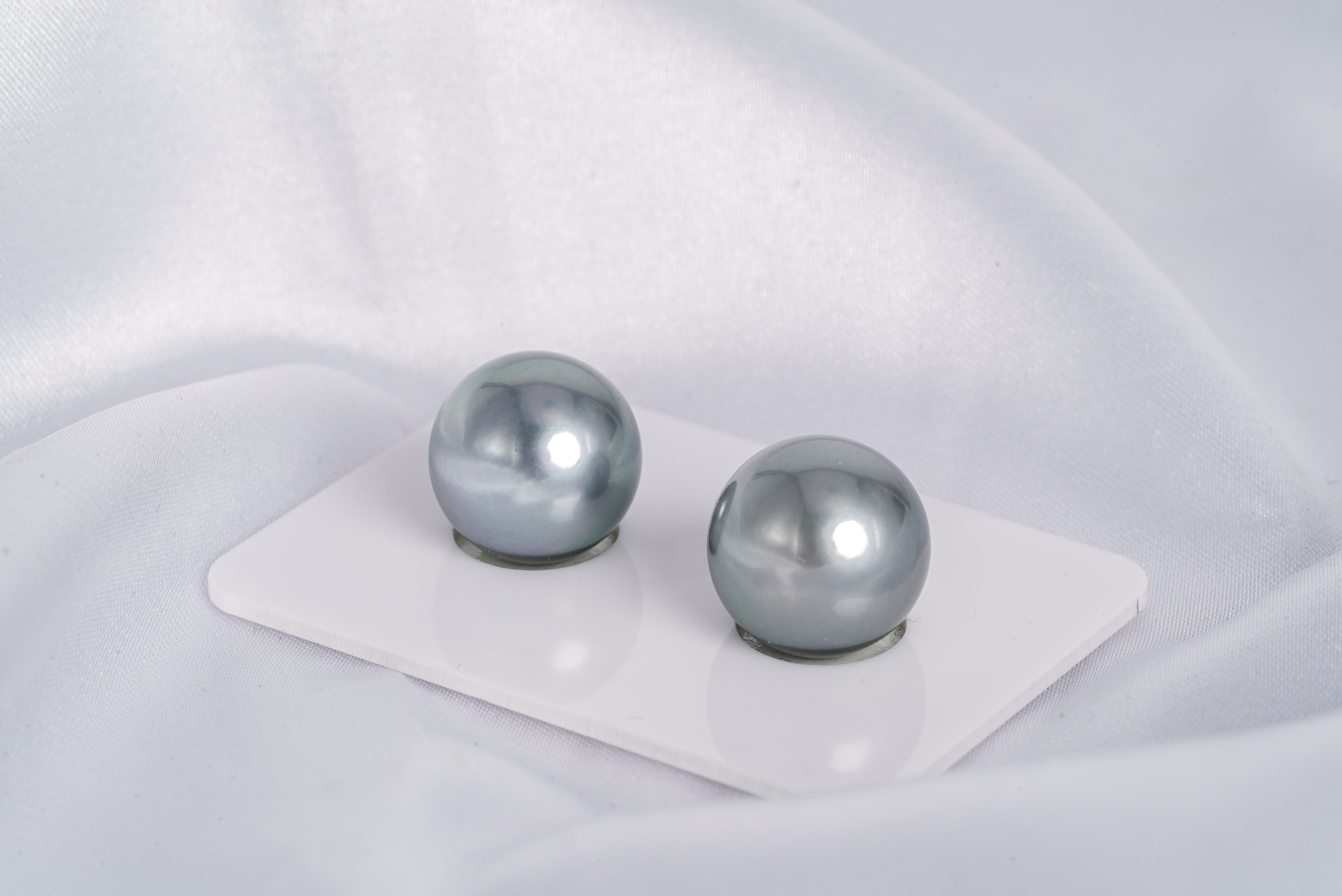 Gray Color Matched Pair - Semi-Round 13mm AAA quality Tahitian Pearl Earrings - Loose Pearl jewelry wholesale