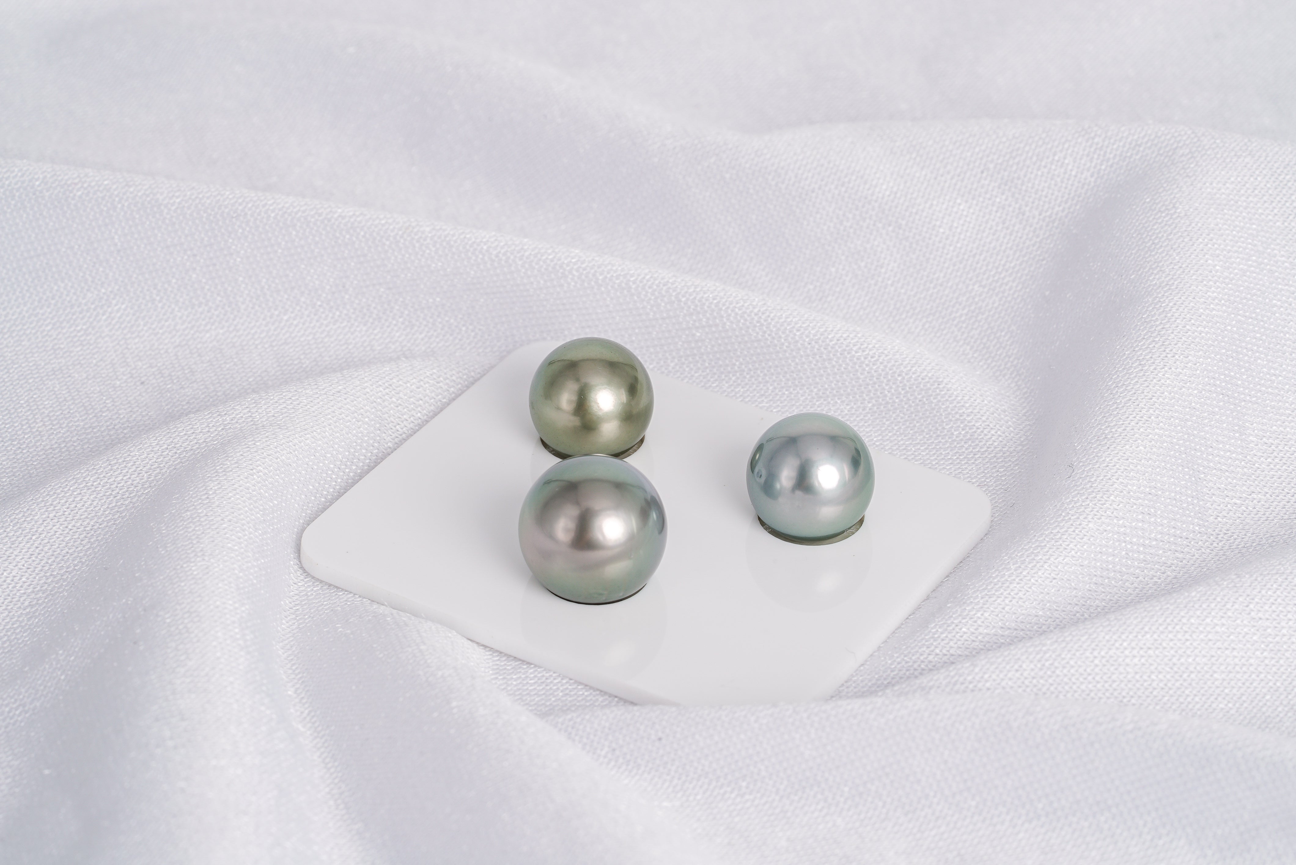 Silver & Green Trio Set- Semi-Round 12-14mm AA quality Tahitian Pearl - Loose Pearl jewelry wholesale