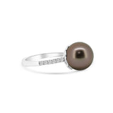 18K White Gold Tahitian Pearl Wedding Ring