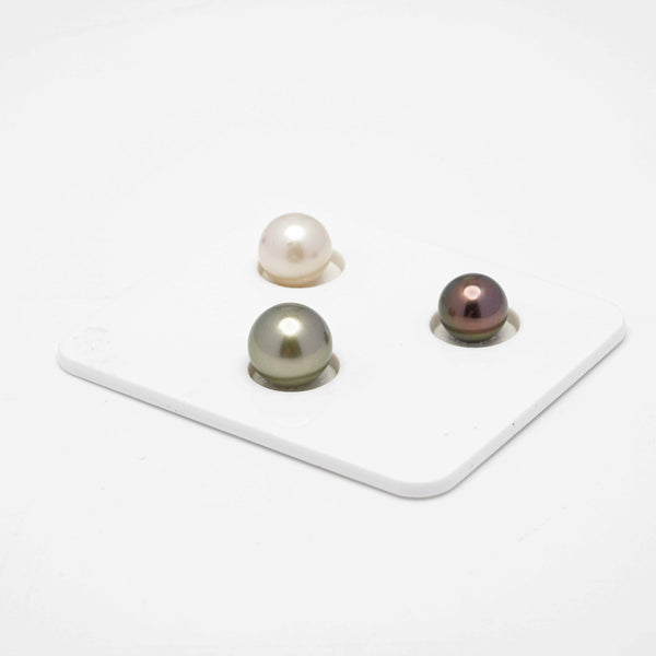 3pcs Multicolor 8.6-10.9mm - RSR AAA/AA Quality Tahitian Pearl Trio Set ER1221 A86