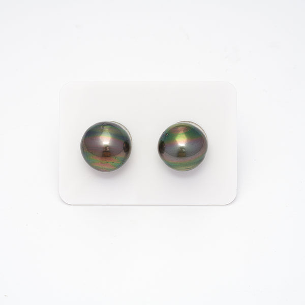 2pcs Peacock 13.7-13.9mm - SR/NR AA Quality Tahitian Pearl Pair ER1269