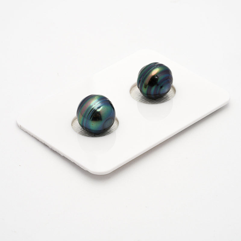 2pcs Green Peacock 9.8-10mm - CL AA/AAA Quality Tahitian Pearl Pair ER1150