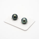 2pcs Blue Green 10.7-10.8mm - RSR AA/AAA Quality Tahitian Pearl Pair ER1191 A86