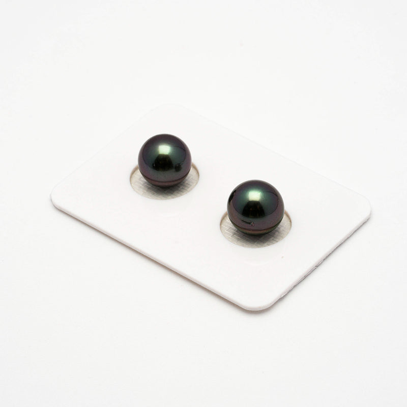 2pcs Green Purple 9.5-9.8mm - RSR AAA/AA Quality Tahitian Pearl Pair ER1194 L86