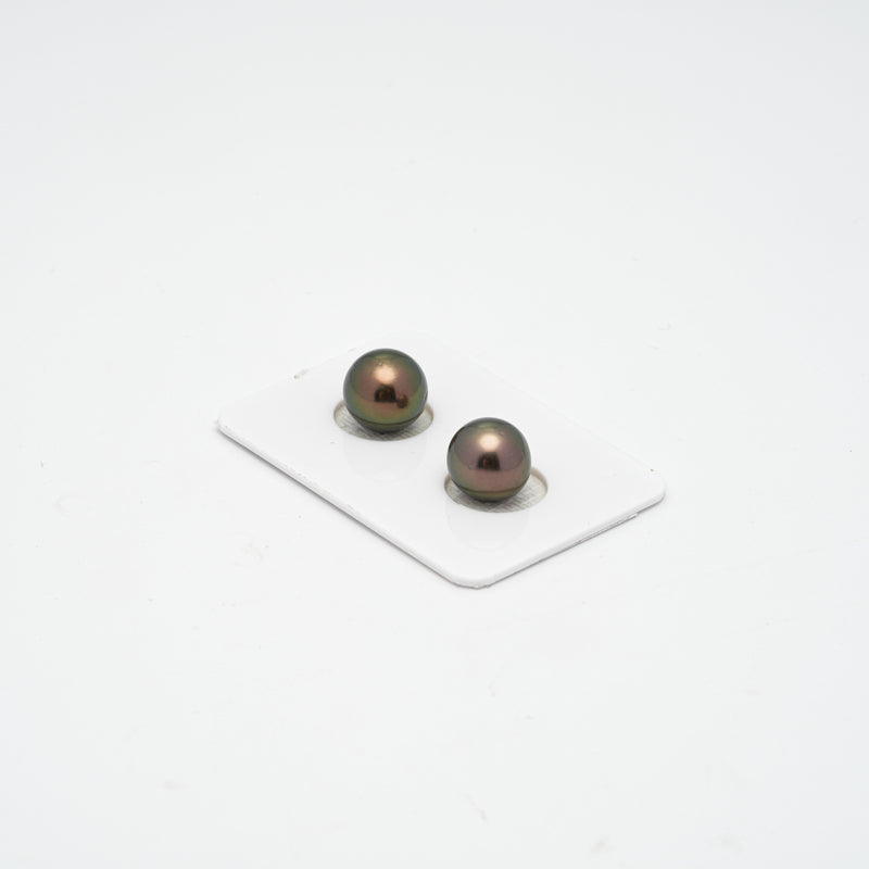 2pcs (Copper) Green Cherry 10.1-10.4mm - SR/NR AA/AAA Quality Tahitian Pearl Pair ER1201 A86