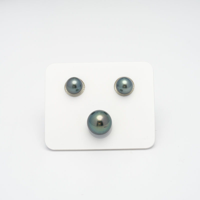 3pcs Green & Blue 8.6-12.4mm - RSR AA/AAA Quality Tahitian Pearl Trio Set ER1294