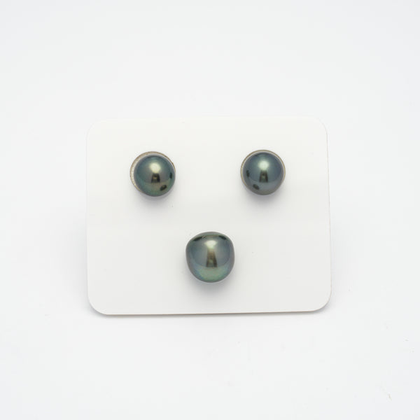 3pcs Green 9.3-10.9mm - NR AAA Quality Tahitian Pearl Trio Set ER1323 A89