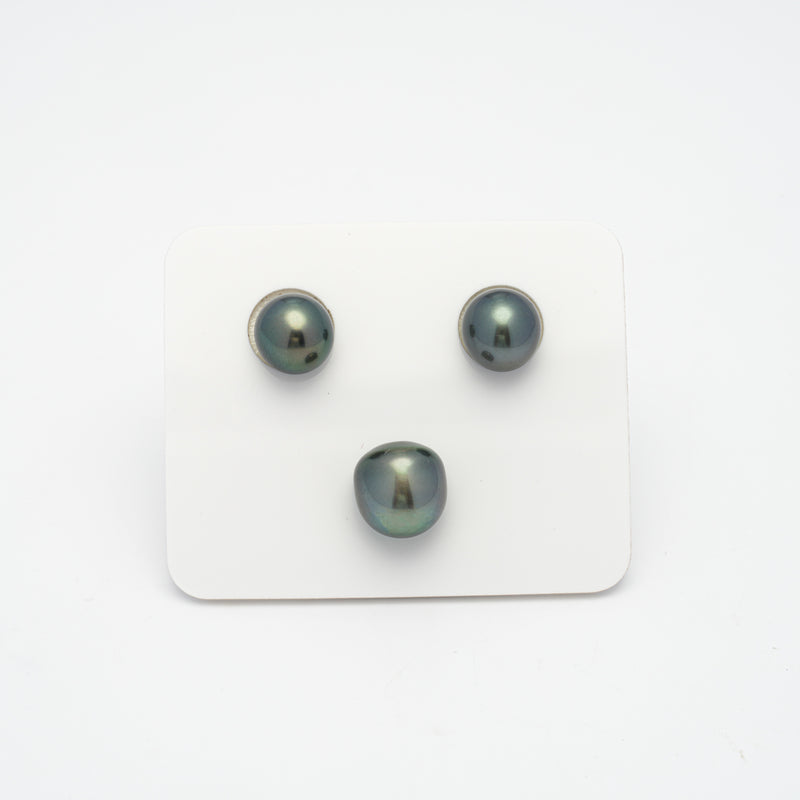 3pcs Green 9.3-10.9mm - NR AAA Quality Tahitian Pearl Trio Set ER1323 A89