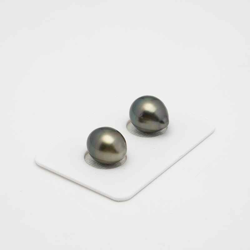 2pcs Green 10.9-11.2mm - SB AAA/AA Quality Tahitian Pearl Pair ER1338 CMP1