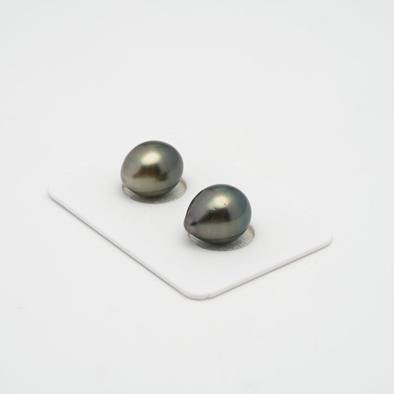 2pcs Green 10.9-11.2mm - SB AAA/AA Quality Tahitian Pearl Pair ER1338 CMP1