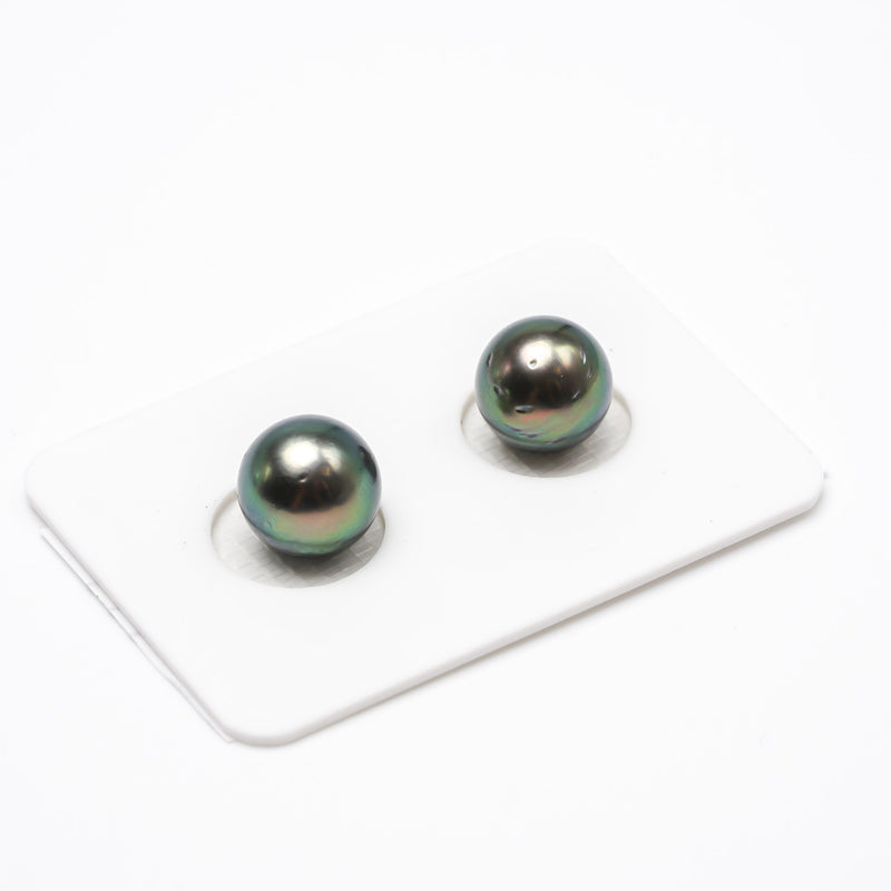 2pcs Blue Green 9.8-9.9mm - RSR A Quality Tahitian Pearl Pair ER1112