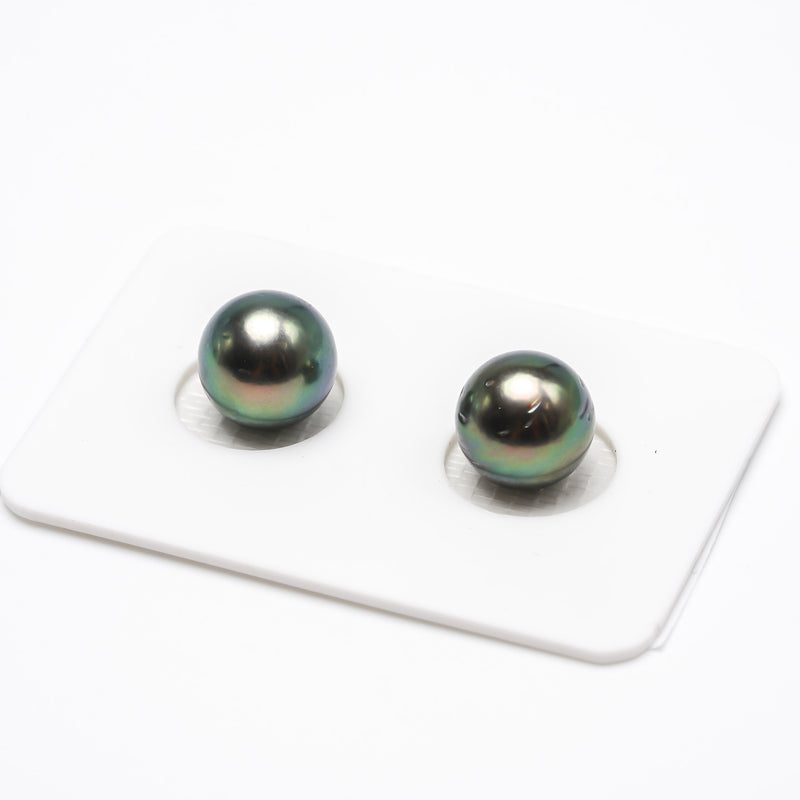 2pcs Blue Green 9.8-9.9mm - RSR A Quality Tahitian Pearl Pair ER1112