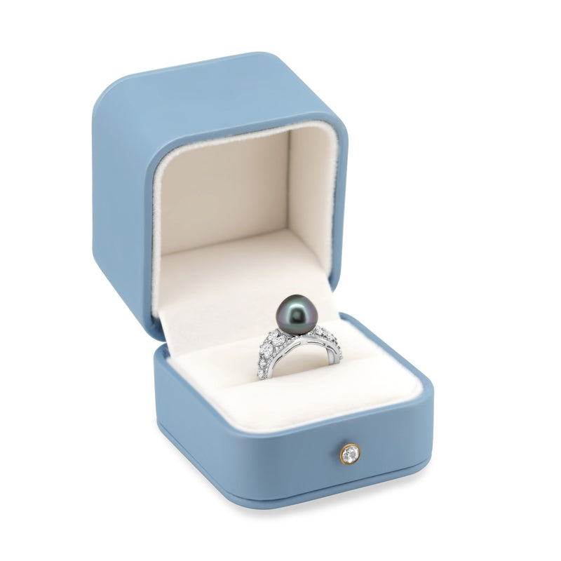 Stunning 11mm Green Tahitian Pearl Ring in 925 Silver with High Luster and Zirconia, "Butterfly II". ref:SHM866 TH2