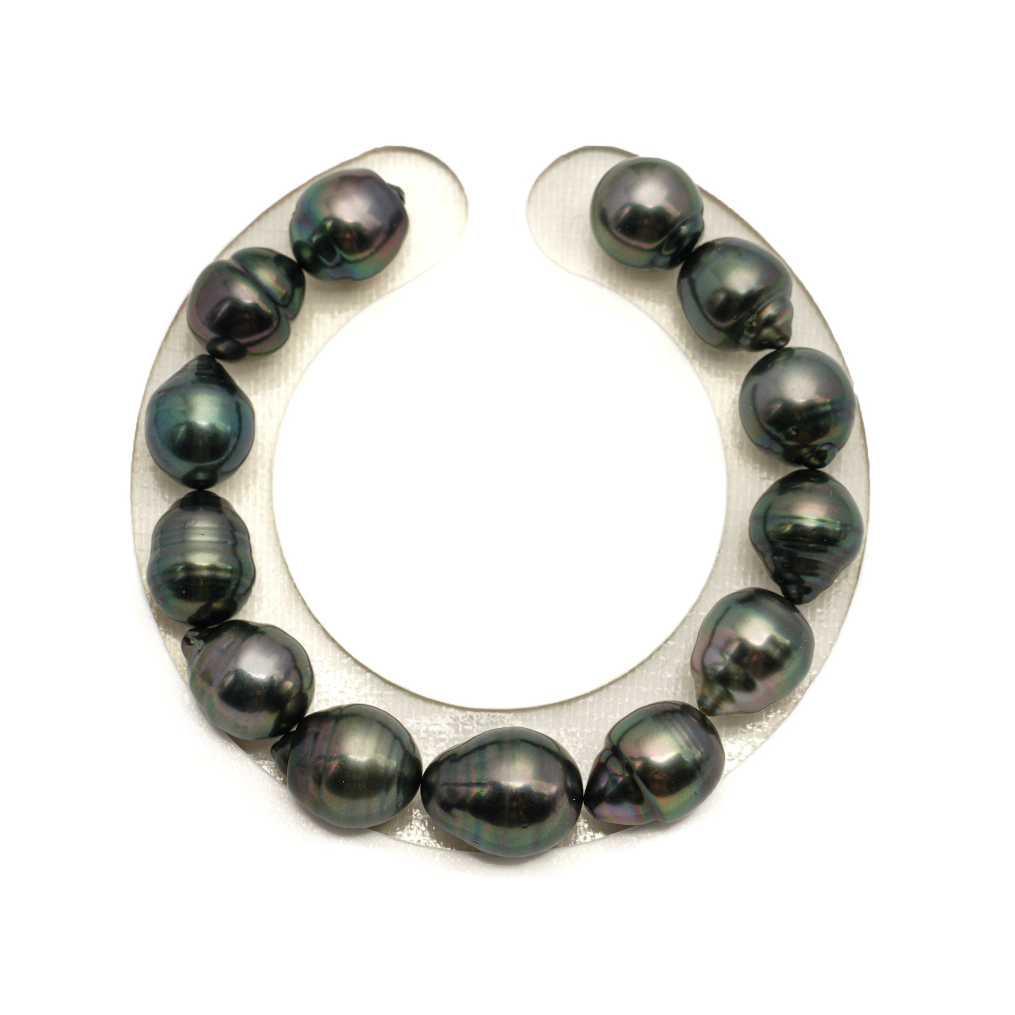 13pcs "High Luster" Dark Green 10-12mm - SB/CL AAA Quality Tahitian Pearl Bracelet BR2504 LP2