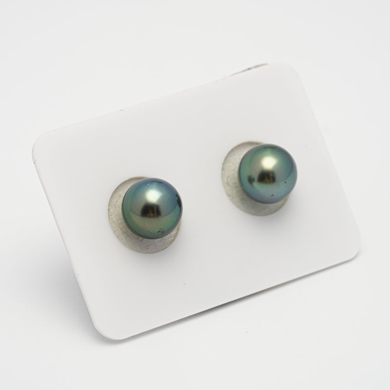 2pcs "High Luster" Peacock 9.5mm - RSR AAA/AA Quality Tahitian Pearl Pair ER1536 A101