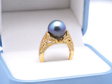 Exquisite Light Blue Tahiti Pearl Ring in 925 Silver Rhodium with Zirconia. ref:SHM795 BRT