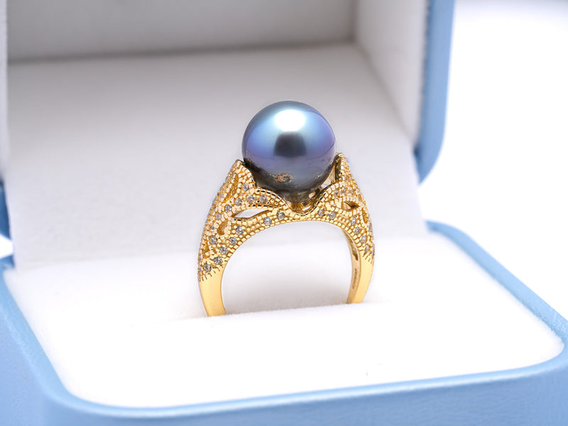 Exquisite Light Blue Tahiti Pearl Ring in 925 Silver Rhodium with Zirconia. ref:SHM795 BRT