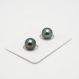 2pcs "High Luster" Peacock 9.5mm - RSR AAA/AA Quality Tahitian Pearl Pair ER1536 A101