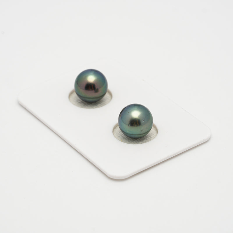 2pcs "High Luster" Peacock 9.5mm - RSR AAA/AA Quality Tahitian Pearl Pair ER1536 A101